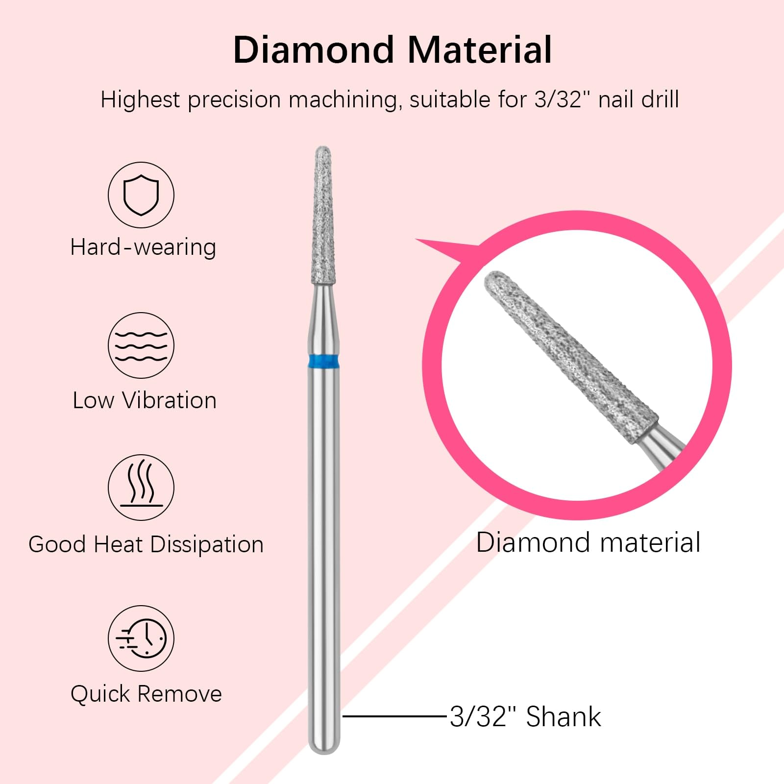 Rolybag Cuticle Nail Drill Bits Needle Shape Cuticle Drill Bit For Nail Diamond Drill Bits 3/32    Professional Safety Cuticle C