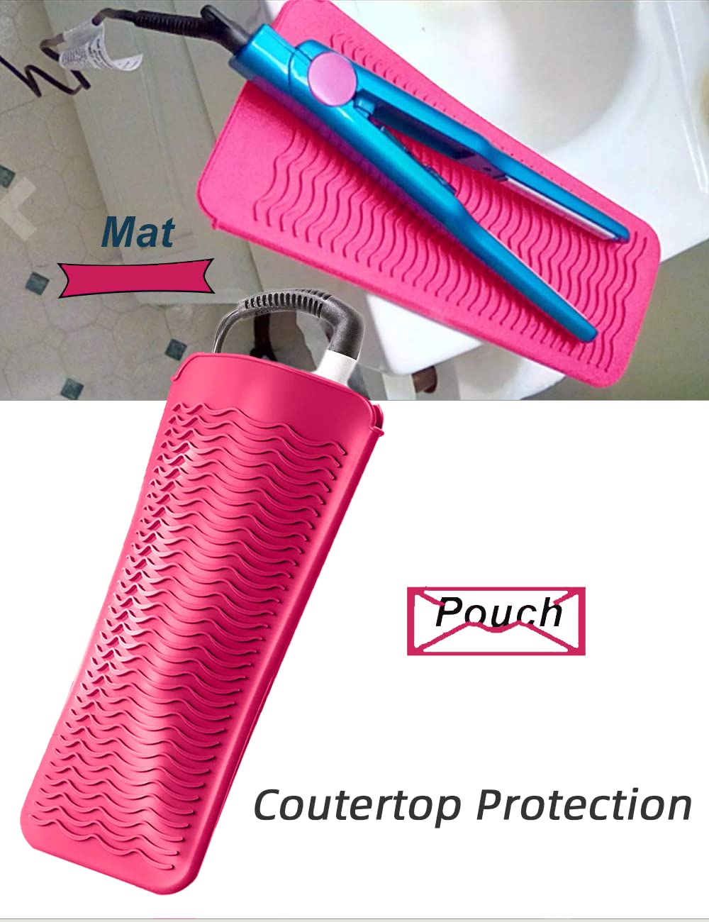 Heat Resistant Silicone Mat Pouch,Hair Styling Tools for Curling Irons, Flat Irons, Hair Straightener,