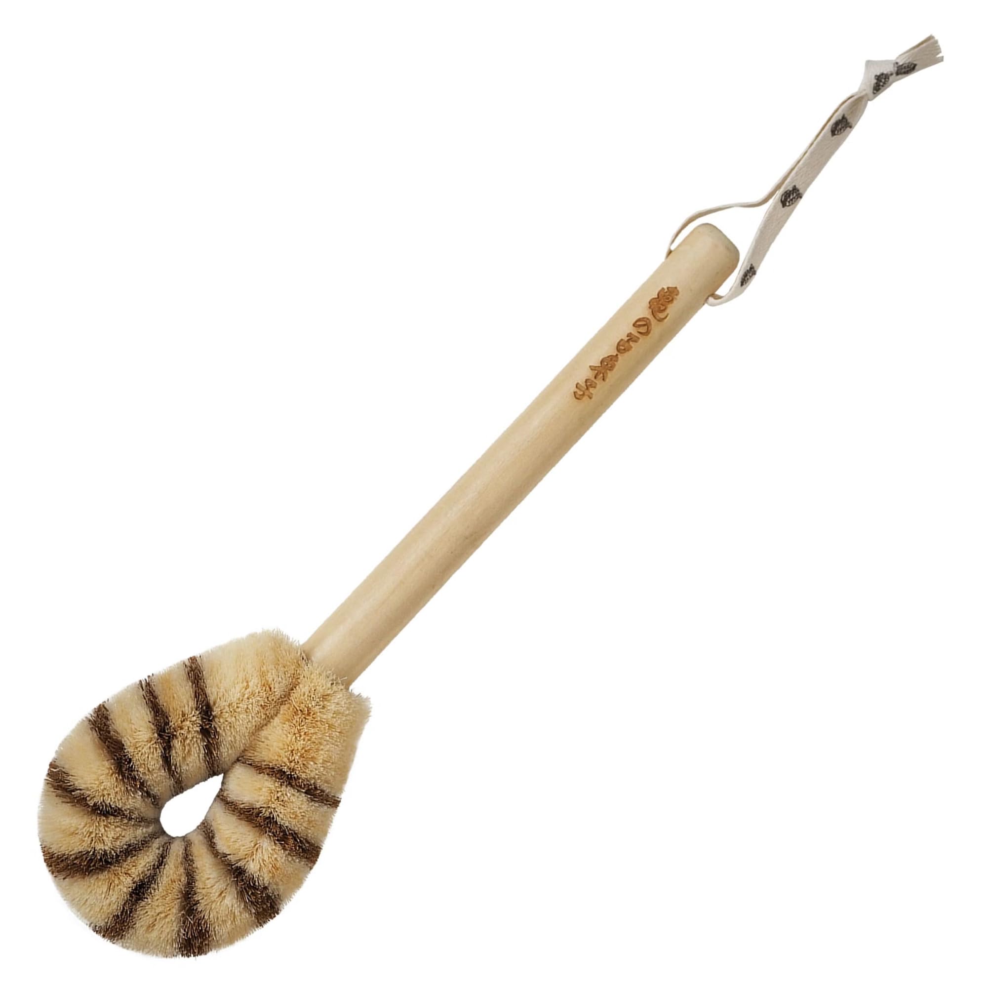 Kamenoko Tawashi, Japanese Tawashi Soft Back Scrub  Striped Sisal Fiber Body Brush with Wooden Handle  Product of Japan