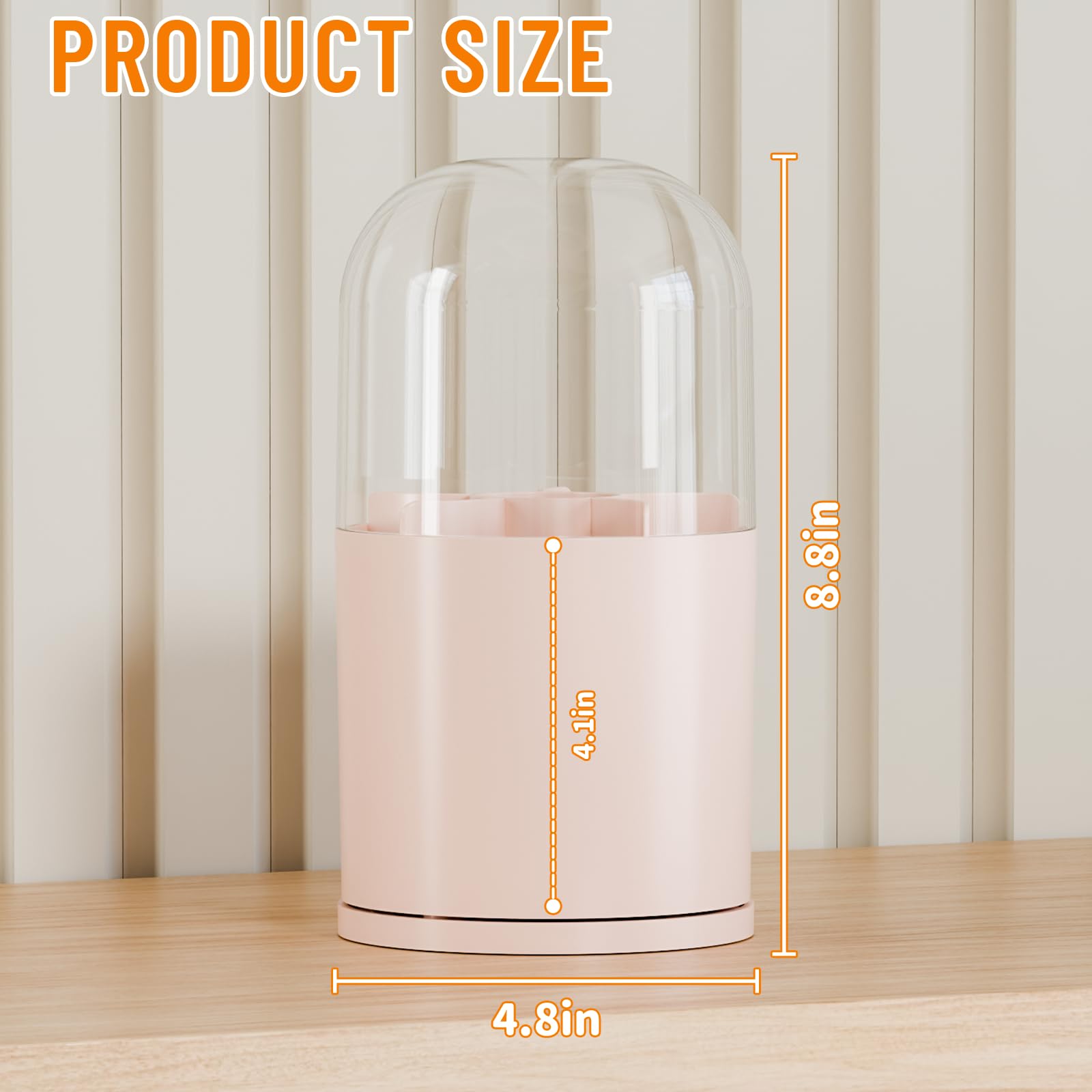 Yieach Rotating Acrylic Makeup Brush Holder with Lid for Vanity,Bathroom,Countertop,Covered Makeup Brushes Organizer,Round Spinn