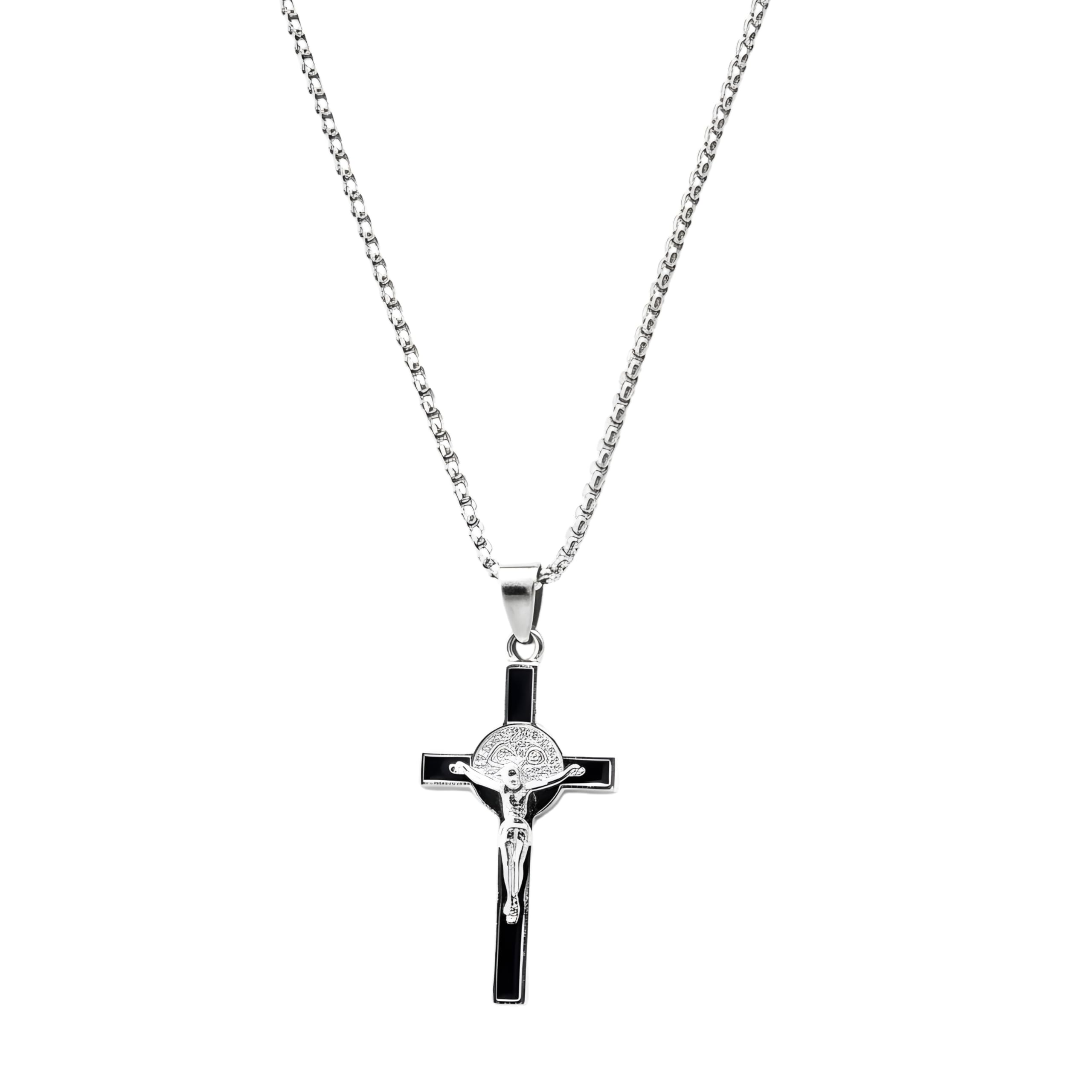 M Men Style Crucifix Jesus Cross Black Silver Metal Pendant Necklace Chain For Men & Women Religious Cross Pendant With Chain Ch