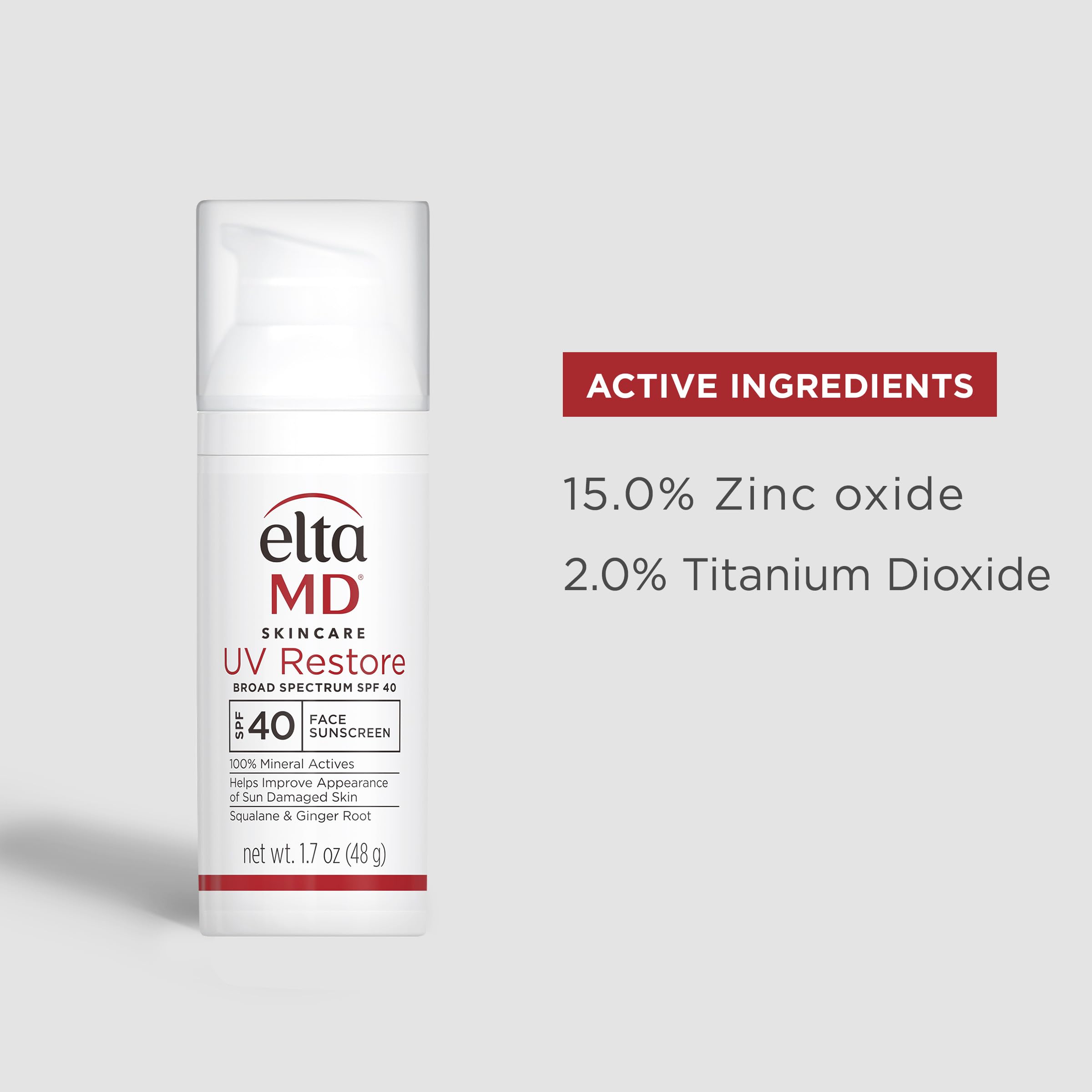 Eltamd Uv Restore Face Sunscreen, Spf 40, Mineral Sunscreen For Sun Damaged Skin Repair, Anti-Aging Zinc Oxide Sunscreen Formula
