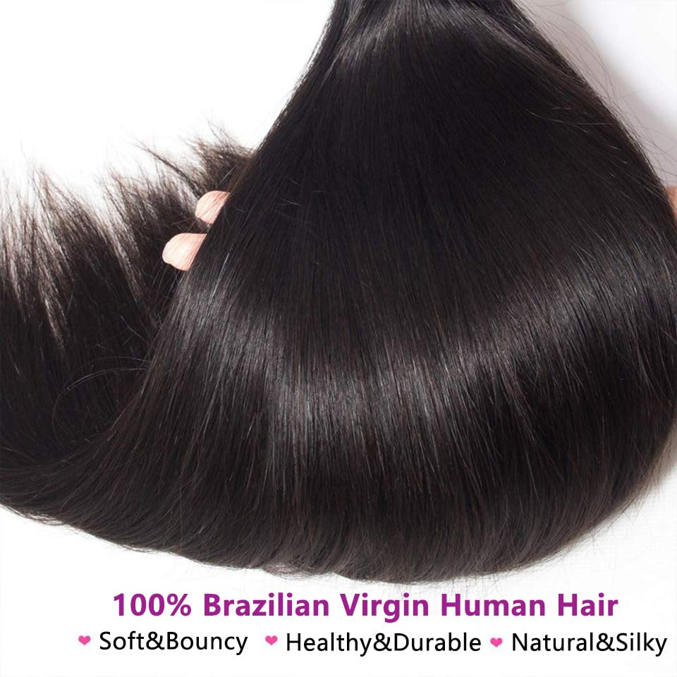 Younsolo Human Hair Bundles Straight Hair 3 Bundles 22 24 26 Inch Brazilian Virgin Hair 100% Unprocessed Natural Black Bundles