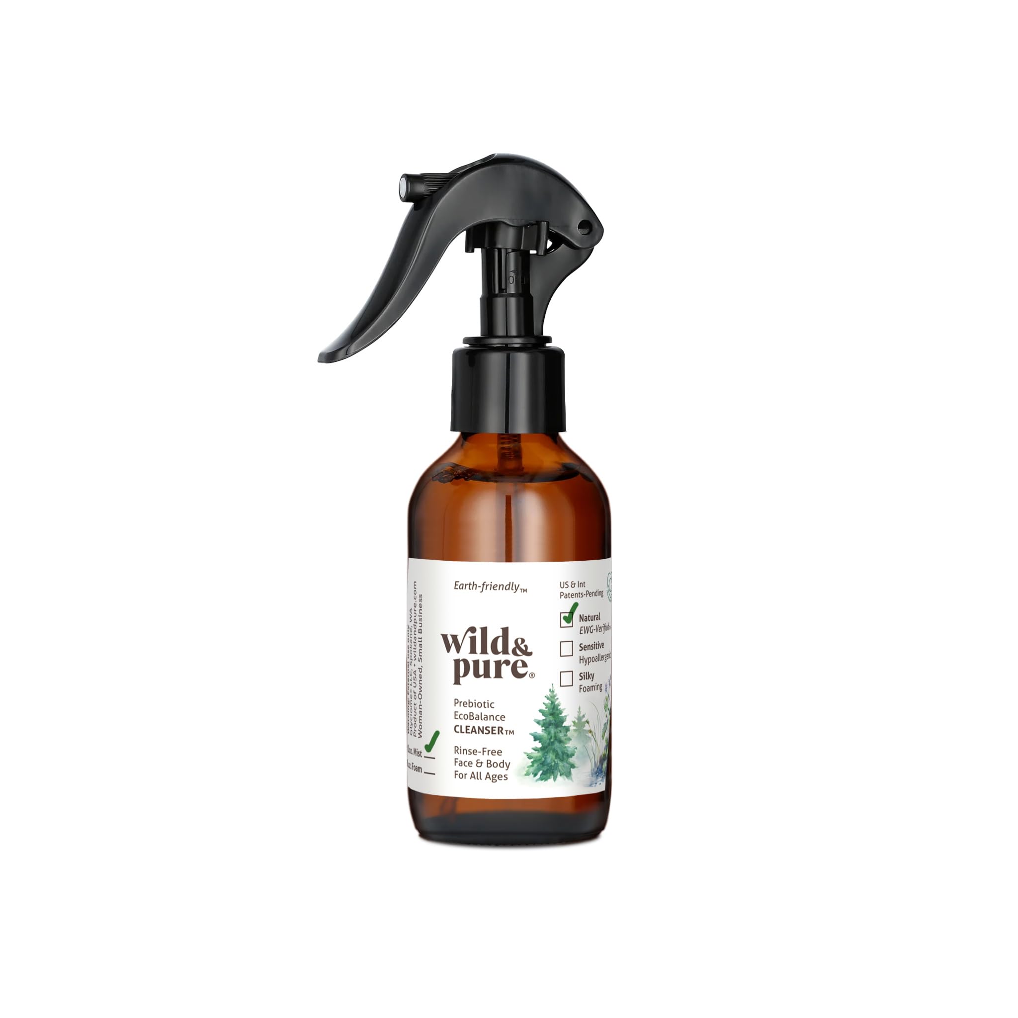 Wild & Pure EWG Verified All Natural, Plant-Based EcoBalance Cleanser - 4 Oz Spray | pH Balanced & Microbiome-Friendly | No-Rins