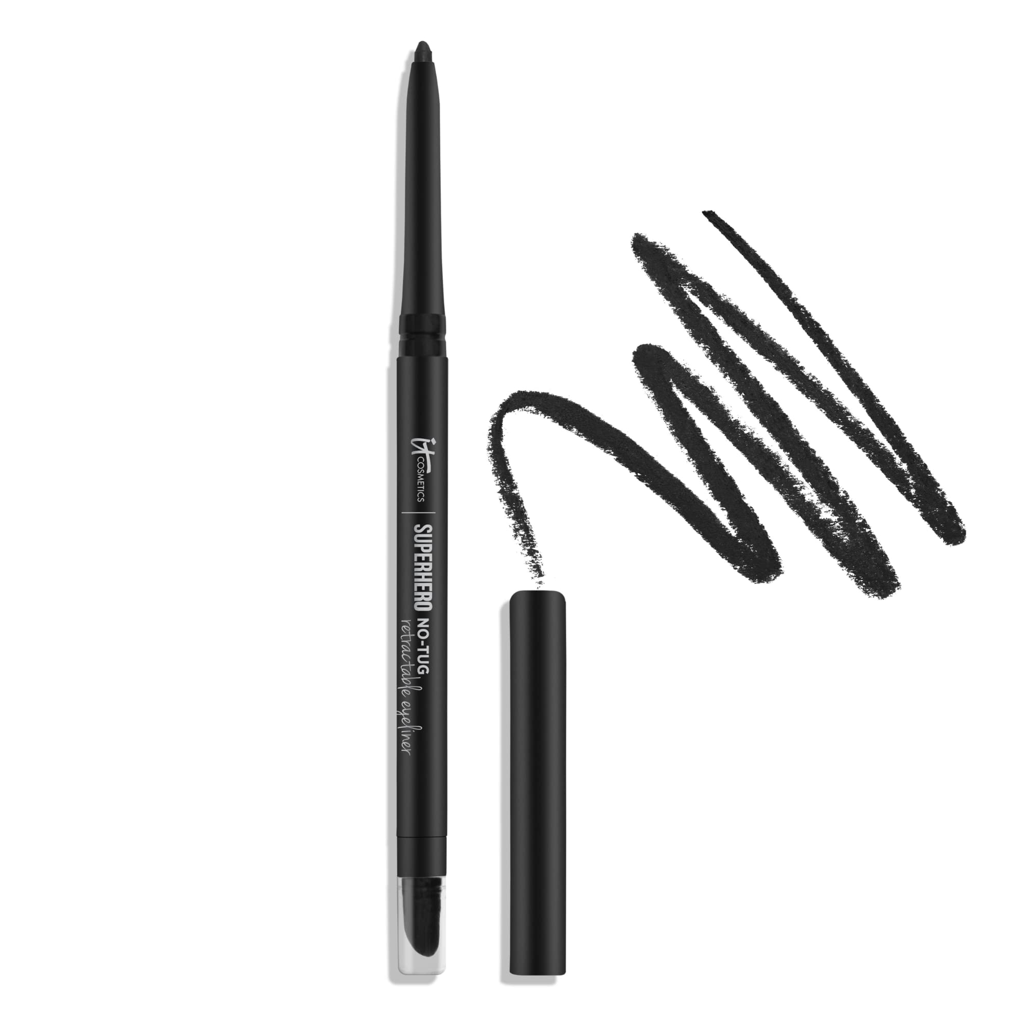 It Cosmetics Superhero No-Tug Retractable Eyeliner, Black - All-Day Wear, Waterproof Formula Wont Smudge - With Avocado Oil, Cha