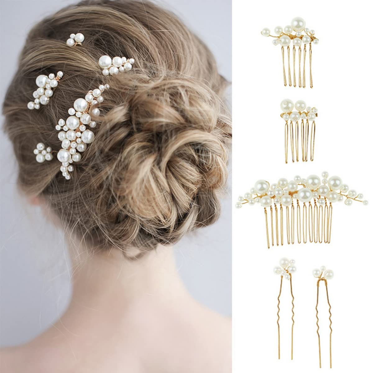 SANNIDHI 5Pcs Hair Accessories for Women Wedding Faux Pearl Juda Hair Pins for Women Girls Stylish Bridal Hair Comb Clips Hair B