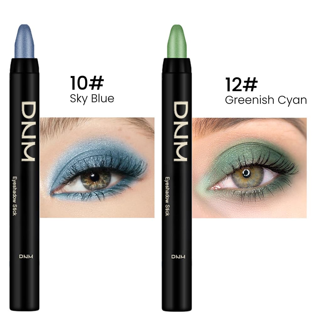 Kaely 2Pcs Cream Eyeshadow Stick Set For Eyes,Sky Blue & Greenish Cyan Shimmer Pen,Eye Brightener Halloween Makeup,Sombras Para