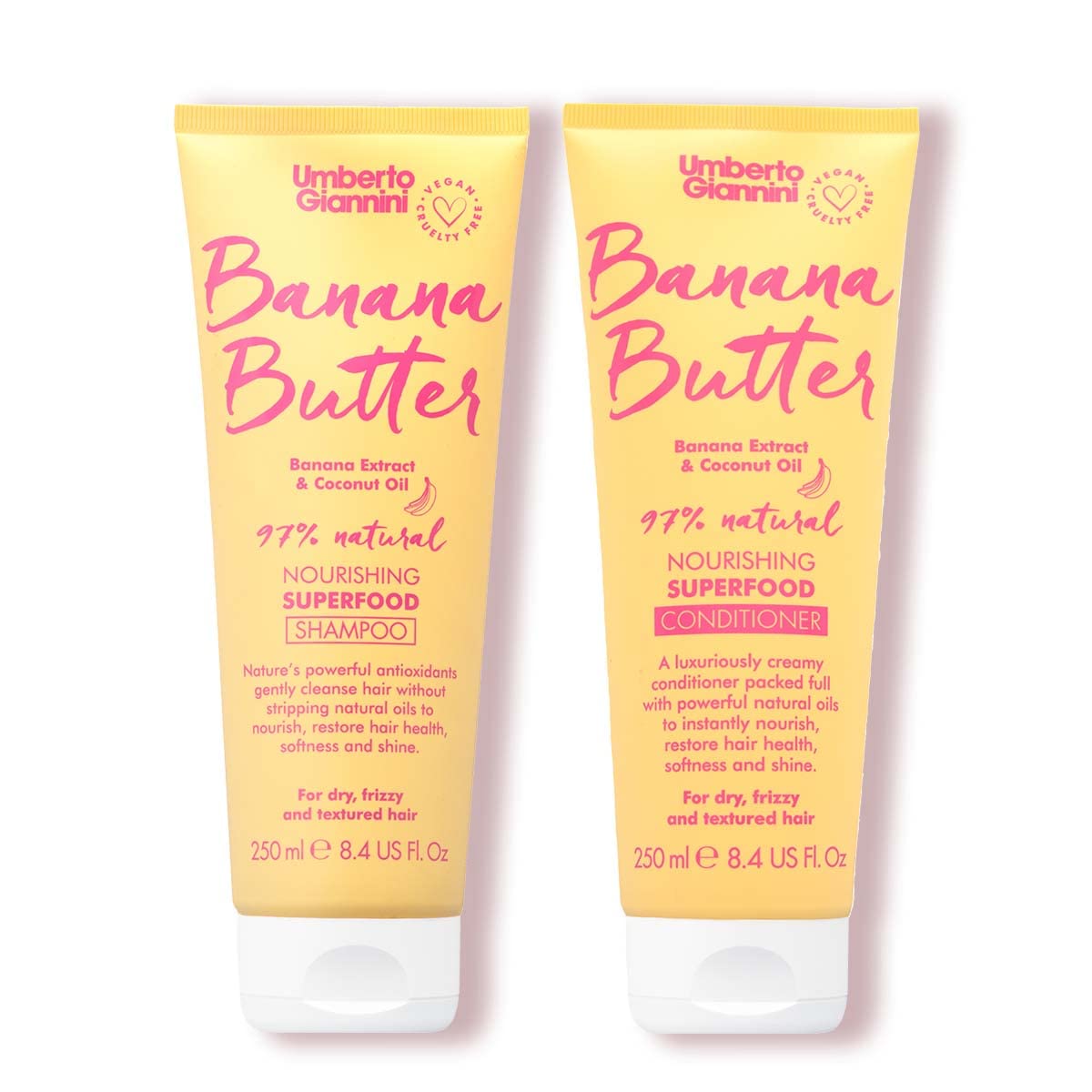 Umberto Giannini Banana Butter Nourishing Shampoo & Conditioner Set, Vegan, Cruelty Free, Moisturizing Formula for Dry, Frizzy H