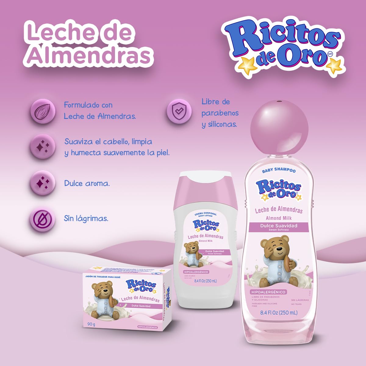 Ricitos de Oro | Grisi | Almond Milk Body Cream | Sweet Softness and Moisture | Hypoallergenic for Daily Use | 250ml