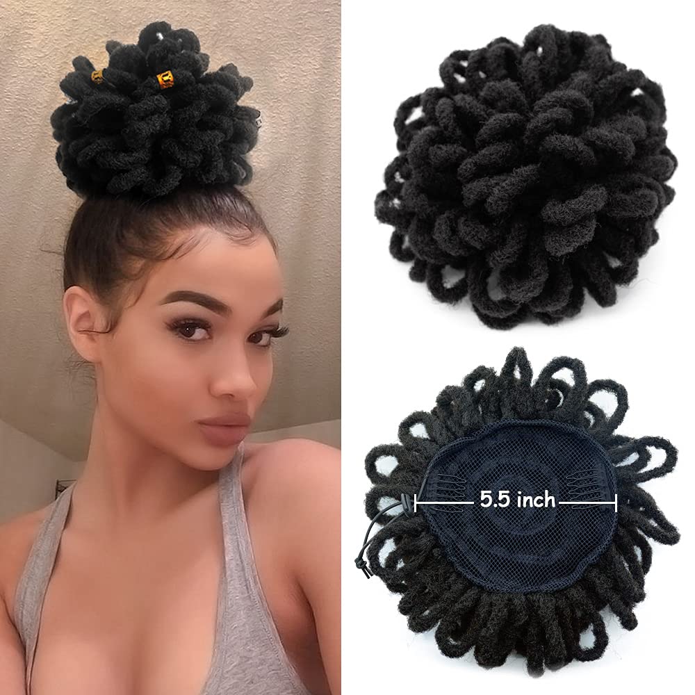 Yinmei Baibian Faux Bun Loc Ponytail Dread Bun Braided Petal Ponytail Extension Afro Puff Drawstring Ponytails Synthetic African