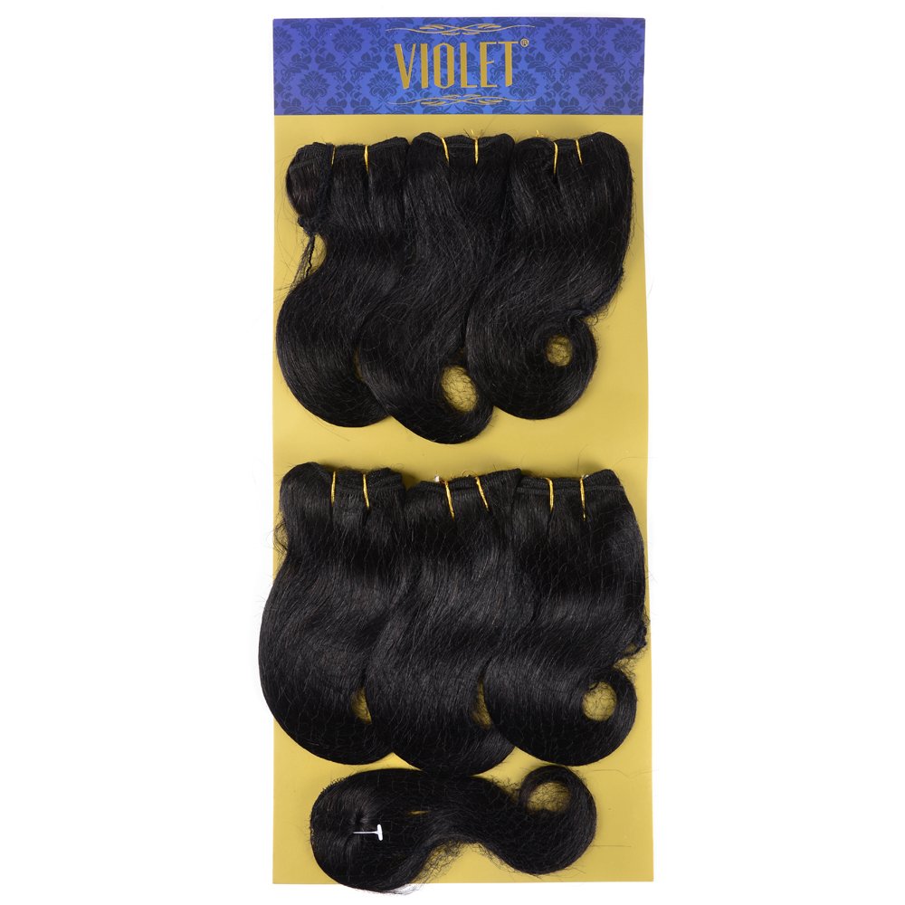 VIOLET Hair Beauty Short Brazilian Virgin Hair Body Wave 6Pcs Bundles With Closure 8inch Bob Weave Human Hair With Closure Short
