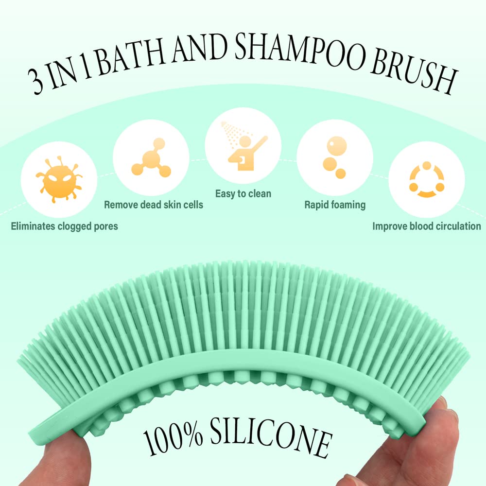 3 Pack Silicone Exfoliating Loofah, Soft Silicone Body Scrubber Fit For Sensitive Skin, Clean And Sanitary Rapid Foaming