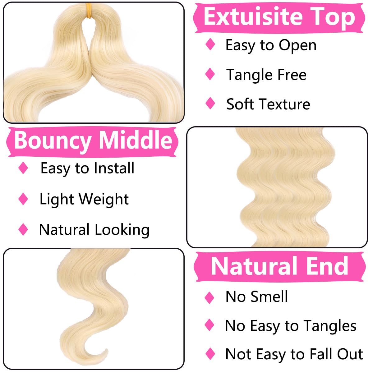 Cookoo 3 Packs Body Wave Braiding Hair 18 Inch Pre-Feathered French Curl Wavy Braiding Hair Premium Bouncy Wavy Texture Braiding