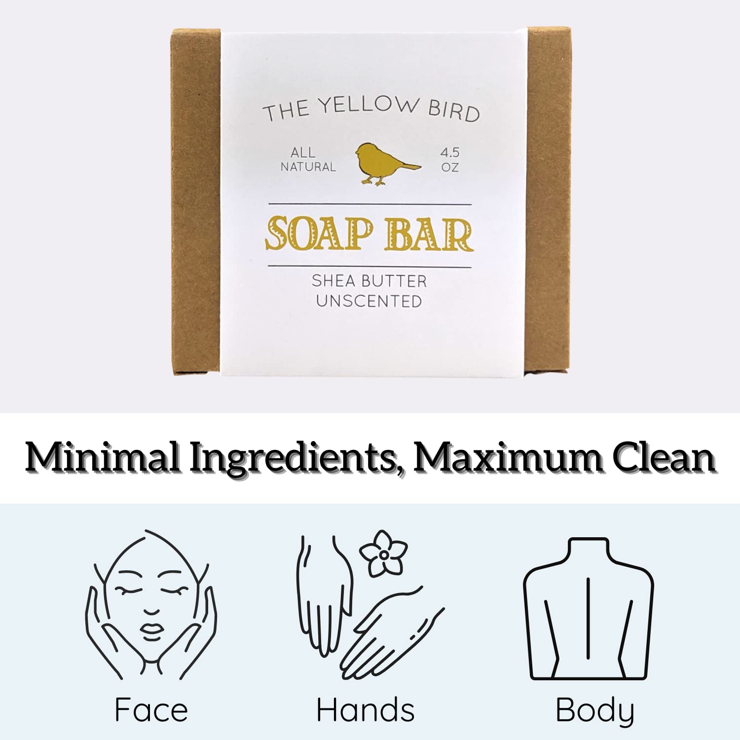The Yellow Bird Unscented Soap Bar For Sensitive Skin. Handmade Face Soap that's Fragrance Free and Hypoallergenic. Natural, Veg