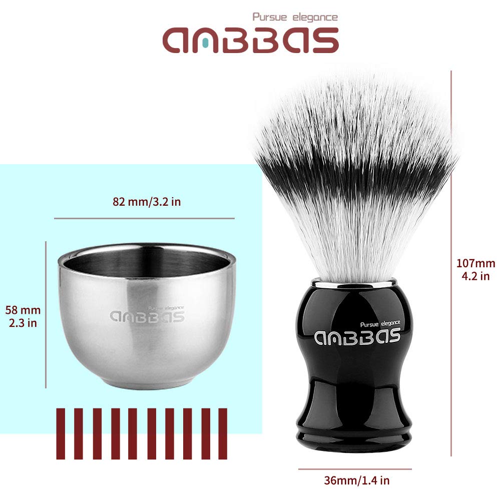 Anbbas Faux Badger Shaving Brush Set With 3.5Oz Milk Shaving Soap And Bowl Stainless Steel,Black Acrylic Shaving Stand Holer For