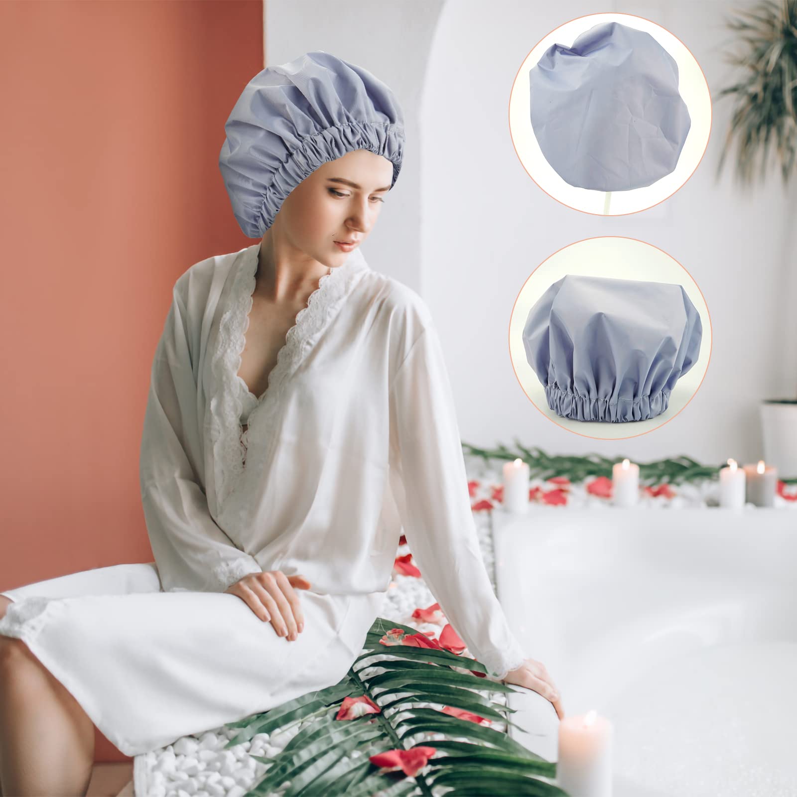 Reusable Shower Cap For Women, Large Waterproof Shower Bonnet Washable Elastic Band Bath Hair Hat For Long Hair, Braids(Gray)