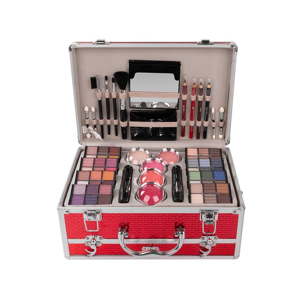 FantasyDay All-in-One Holiday Makeup Gift Set - Essential Starter Kit with Eyeshadow, Lipstick, Blush, Foundation, Red Color, Model 4usmakeupset-111