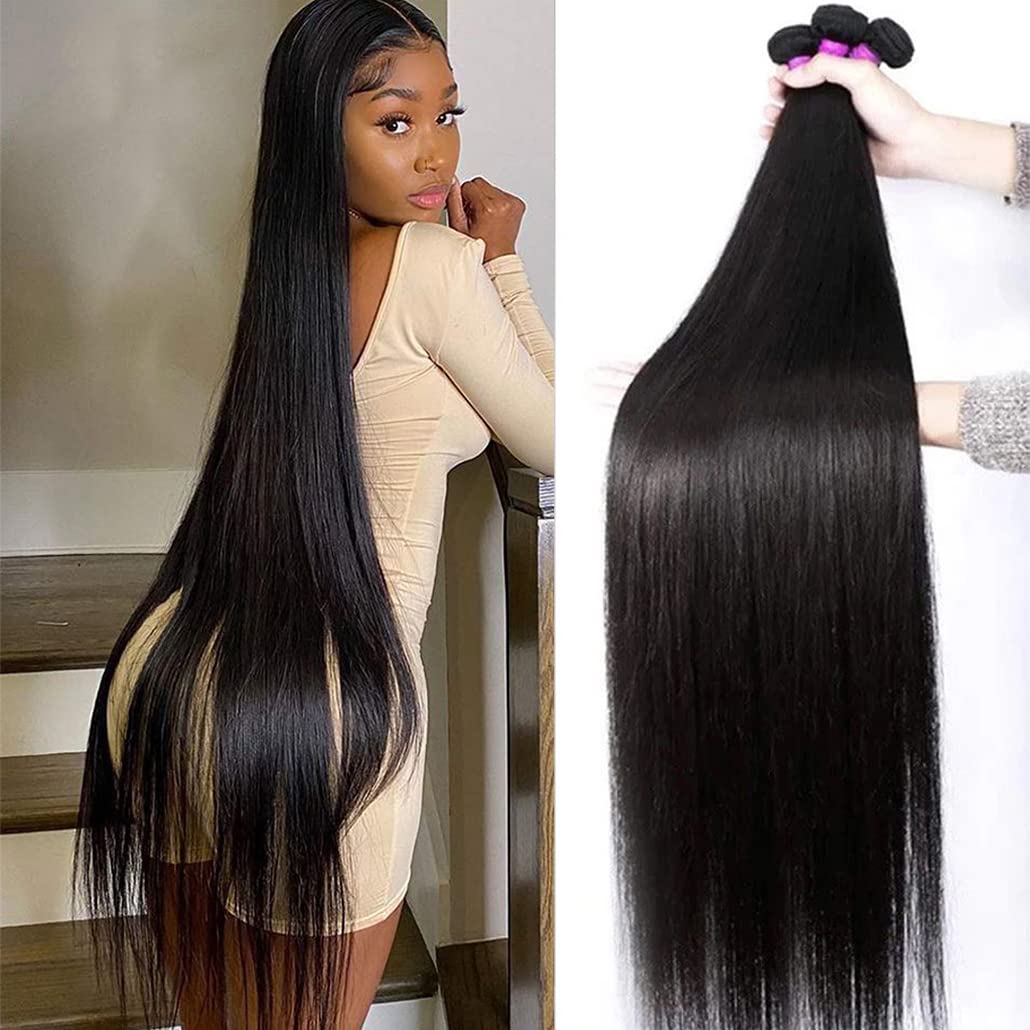 Younsolo Straight Bundles Human Hair 3 Bundles 20 22 24 Inches Straight Hair Bundles Brazilian Virgin Hair Natural Black Color B