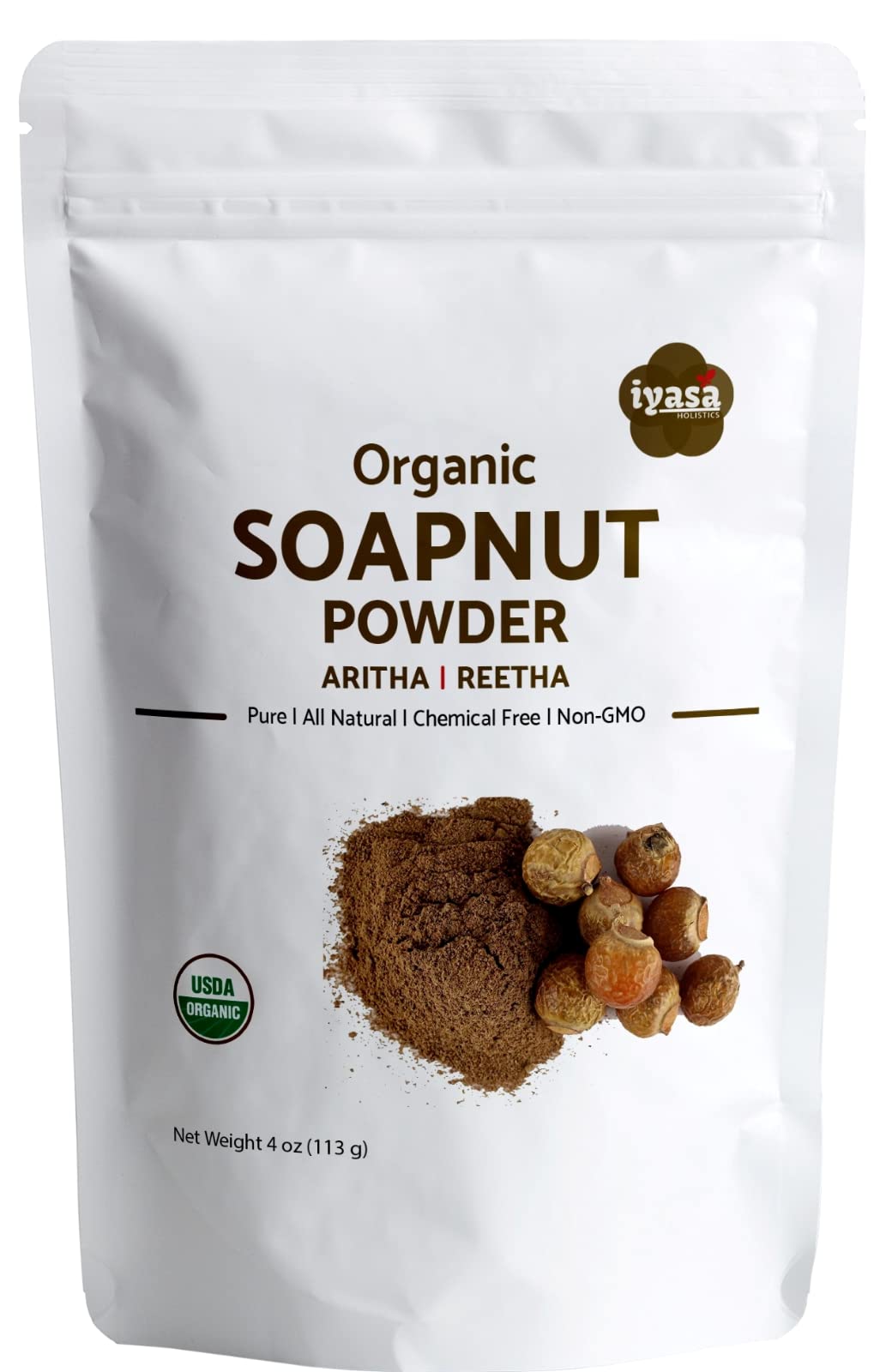 Organic Soapnut Powder, 4Oz Trial Pack, Aritha, Reetha,Sapindus Mukorossi,Natural Skin & Hair Cleanser Shampoo & Conditioner,Lau