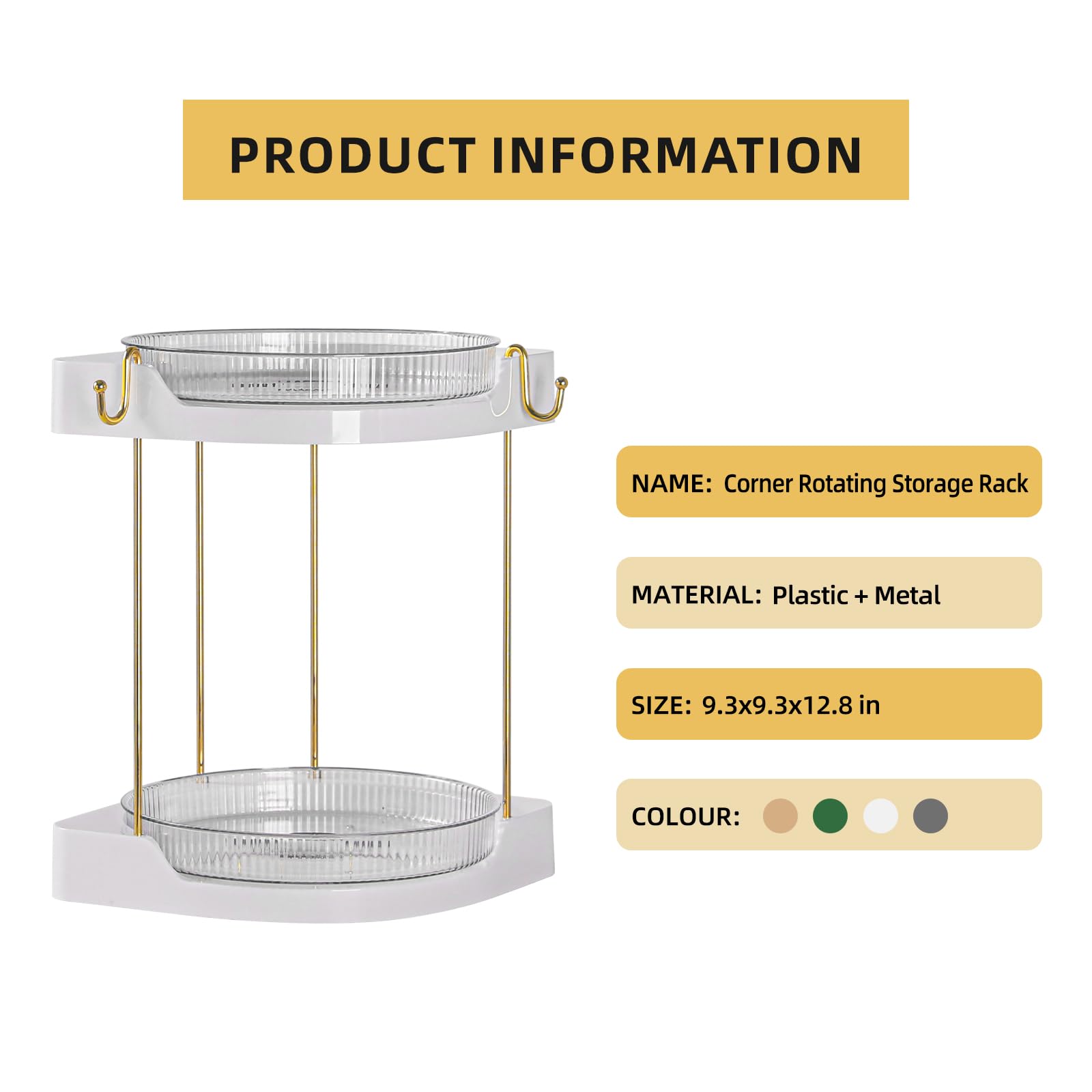 Ycia&Done Corner Makeup Organizer, Luxury Rotating Counter Storage Tray, Skincare Organizers Countertop, High Capacity 2 Tiers L