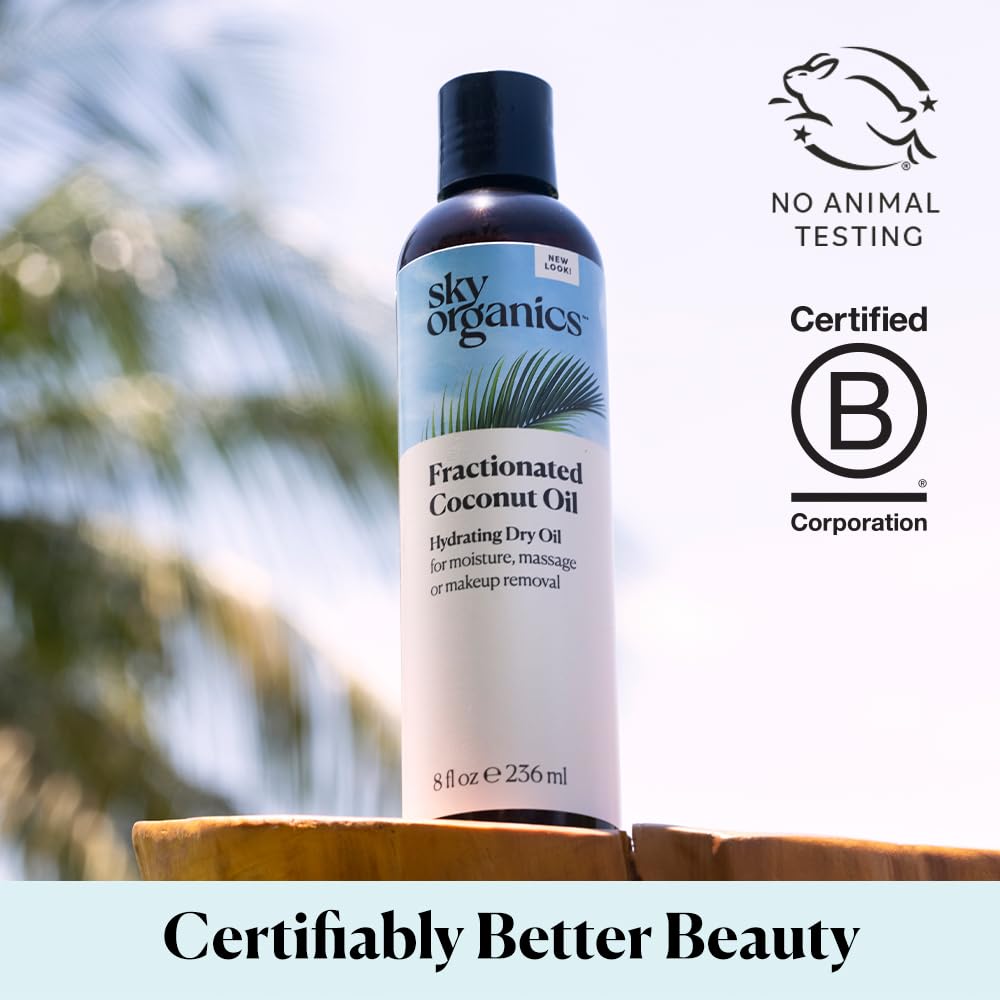 Sky Organics Fractionated Coconut Oil, Hydrating Dry Oil for Moisture, Massage and Makeup Removal, Suitable for All Skin Types,