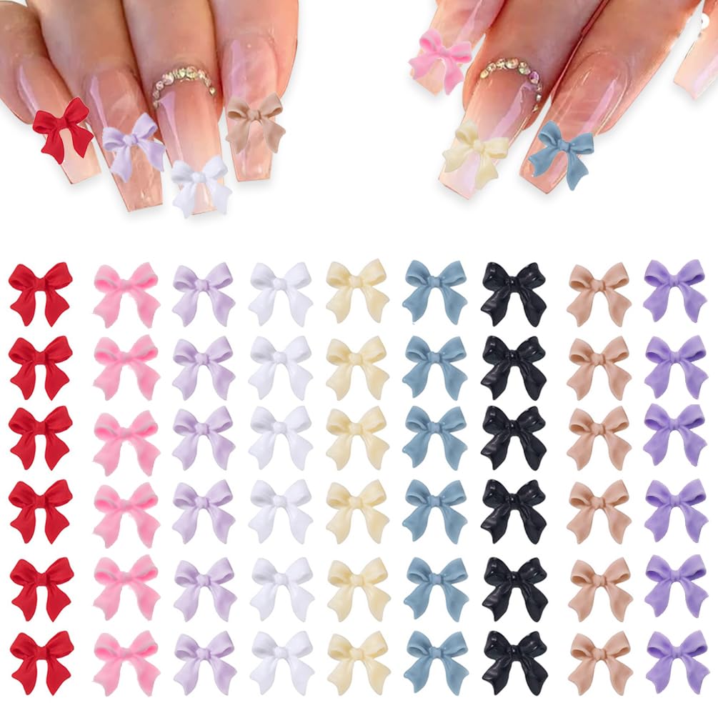 200 Pcs Bow Nail Charms Colorful 3D Bowknot Nail Art Accessories for Acrylic Nails Cute Resin Butterfly DIY Manicure Decoration 