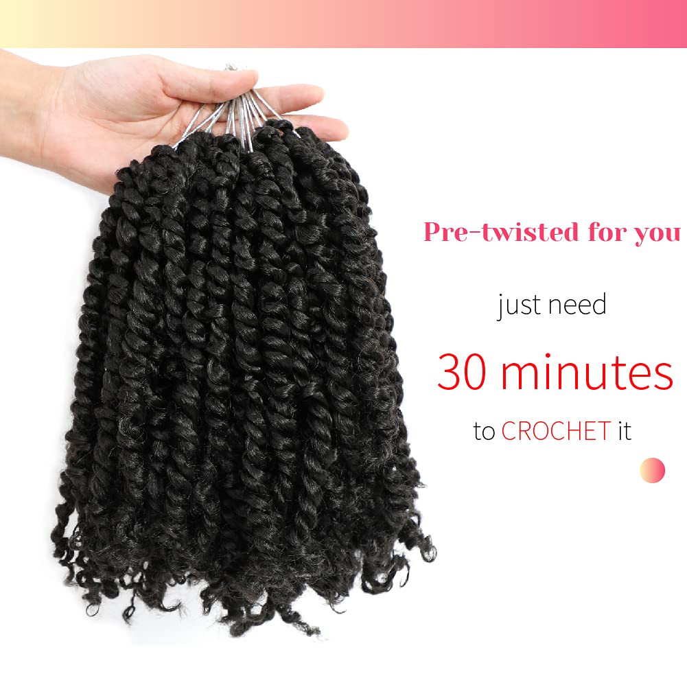 The BOHOBABE Pre-twisted Passion Twist Crochet Hair 6 Inch Short Pre-looped Crochet Passion Twist Braiding Hair 8 Packs (1#) 1#(