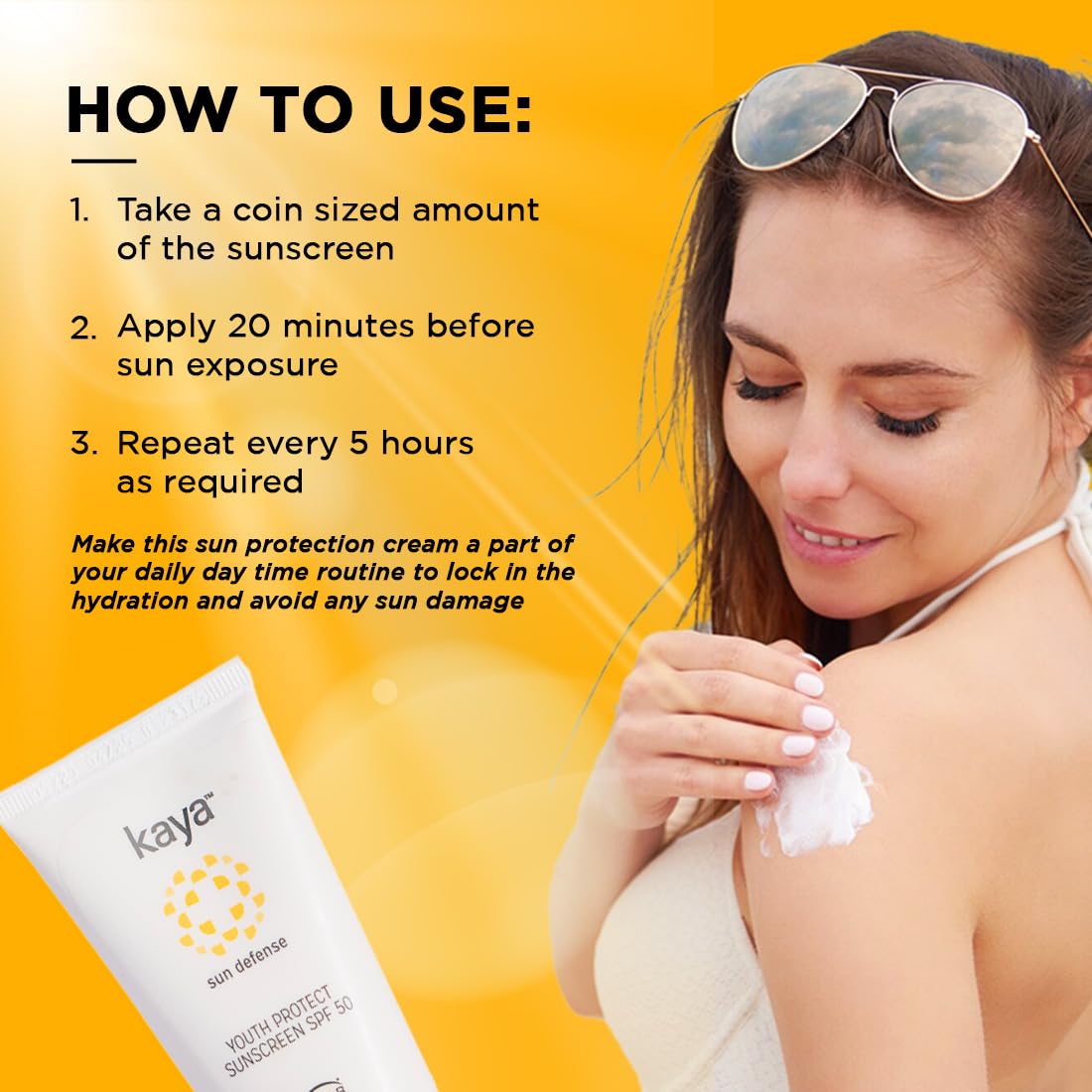 Kaya Skin Clinic Sunscreen Plus Spf 50, 50Ml - Ultra-Violet Protection, Water Resistant, For All Skin Tones, Lotion For Face, Un