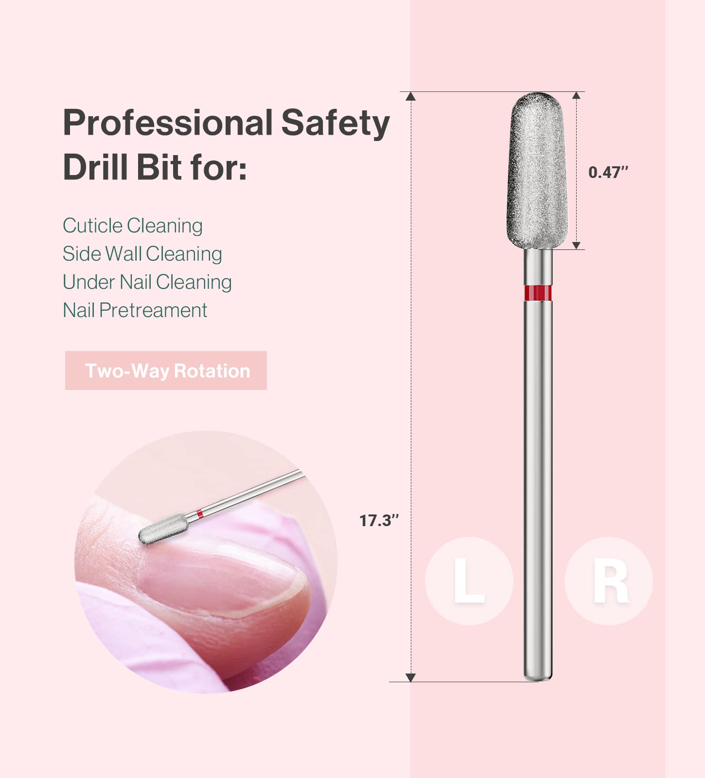 Melodysusie 5Mm Round Tapered Cuticle Clean Nail Drill Bit 3/32'', Professional Safety Carbide Diamond Under Nail Cleaner For Cu