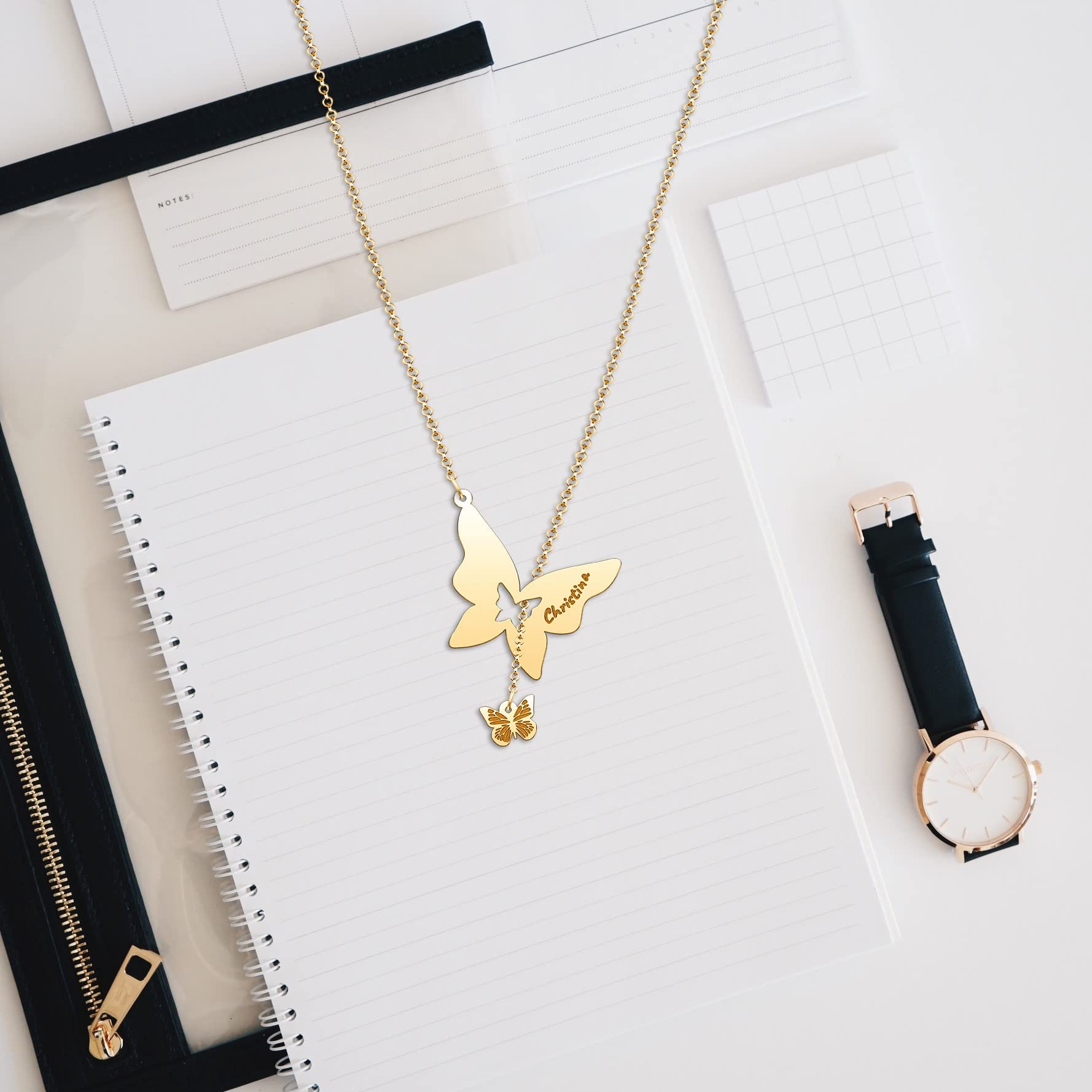 CoolJewelry Personalized Necklace Butterfly Pendant Necklace Custom Name Necklace Sterling Silver Necklace Gold Butterfly Neckla