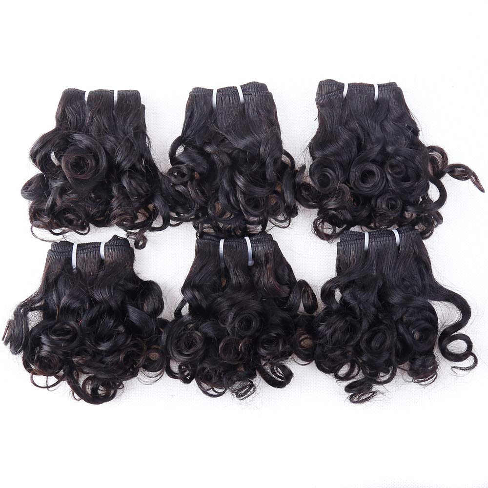 Peruvian Curly Hair Bundles Short Bob Wavy Curly Human Hair Bundles With Closure 10A Ocean Weave 6 Bundles With Closure 25G/Bund