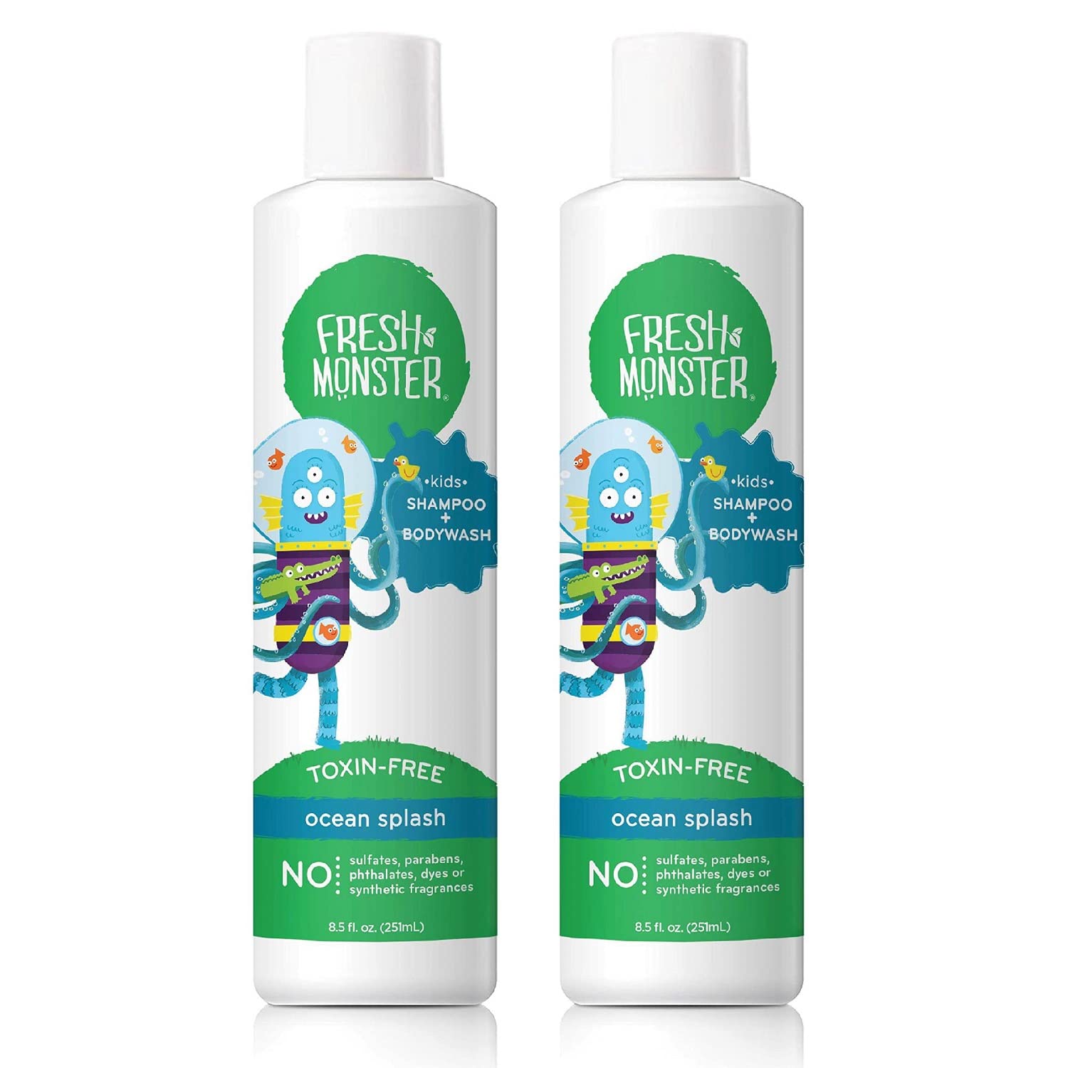 Fresh Monster 2-In-1 Kids Shampoo & Body Wash, Toxin-Free, Hypoallergenic, Natural Shampoo & Body Wash For Kids, Ocean Splash (2
