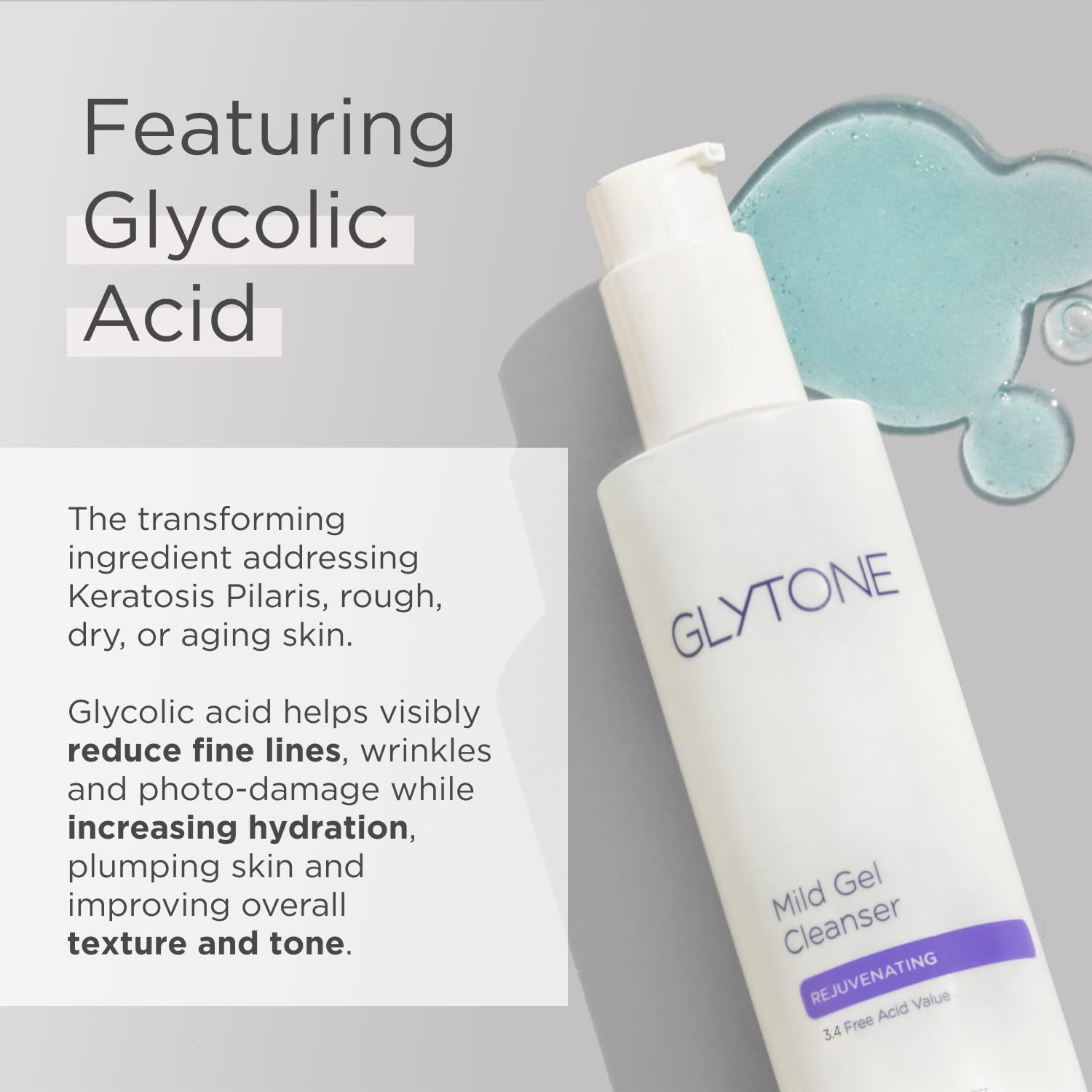 Glytone Mild Cream Cleanser with 3.4 Free Acid Value Glycolic Acid, Glycerin, Creamy for Dry Skin, Citrus Oil, Exfoliate and Moi