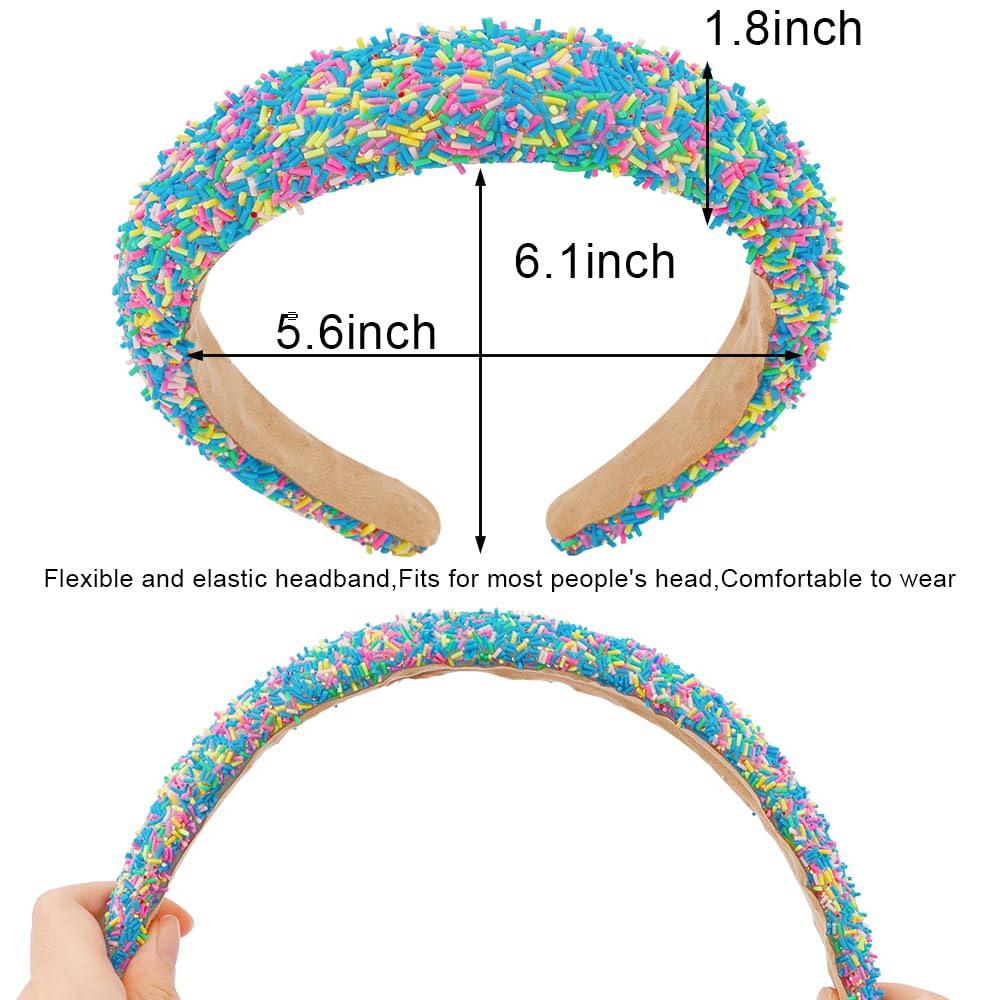 AHONEY 2 Pack Candy headband Thick Padded Headband for Women Girls, Cute Headbands Sprinkles Wide Head Band Non Slip Glitter Bir