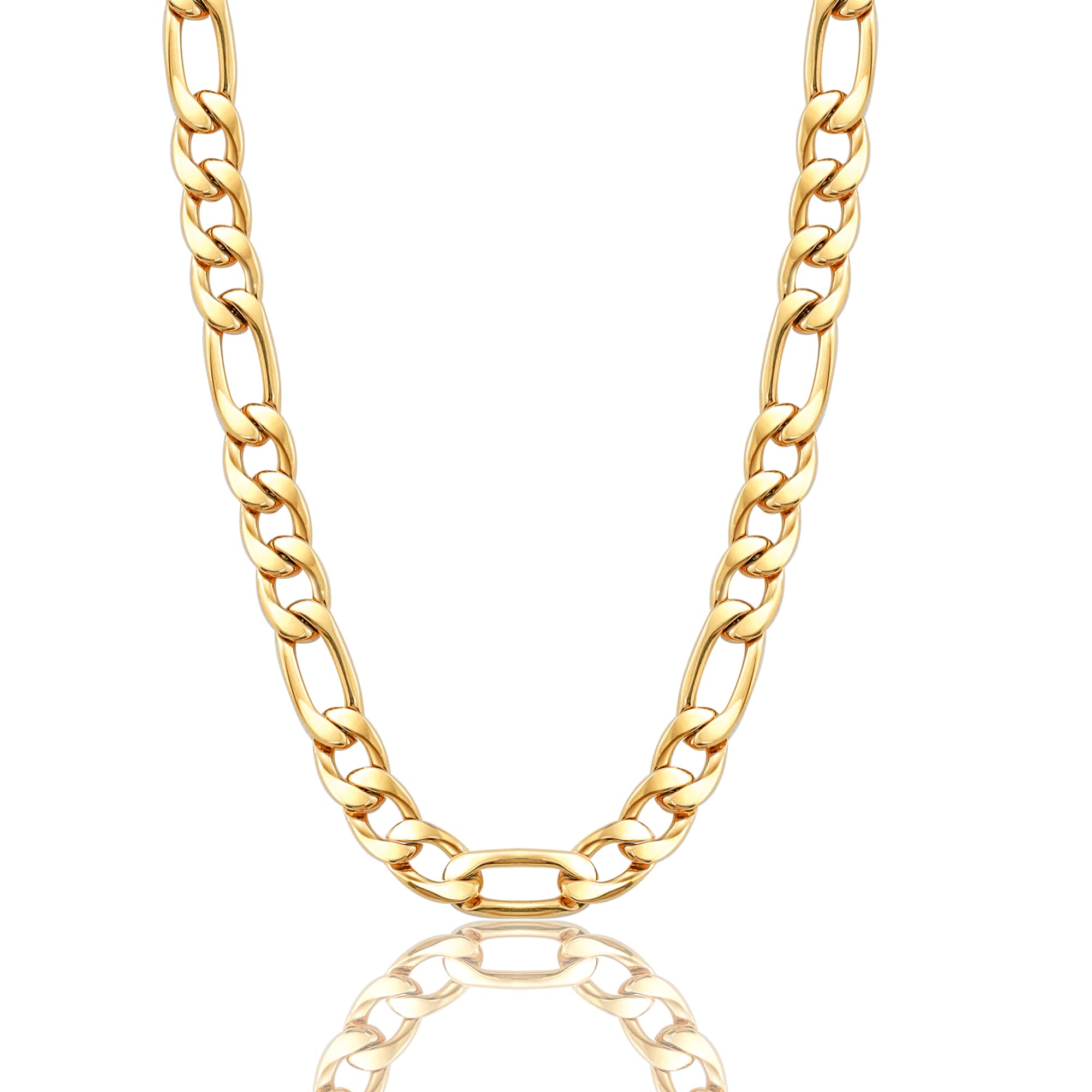 Gold Chain for Men & Women 8.5MM Stainless Steel Figaro Necklace 24 Inches 18K Real Gold Plated