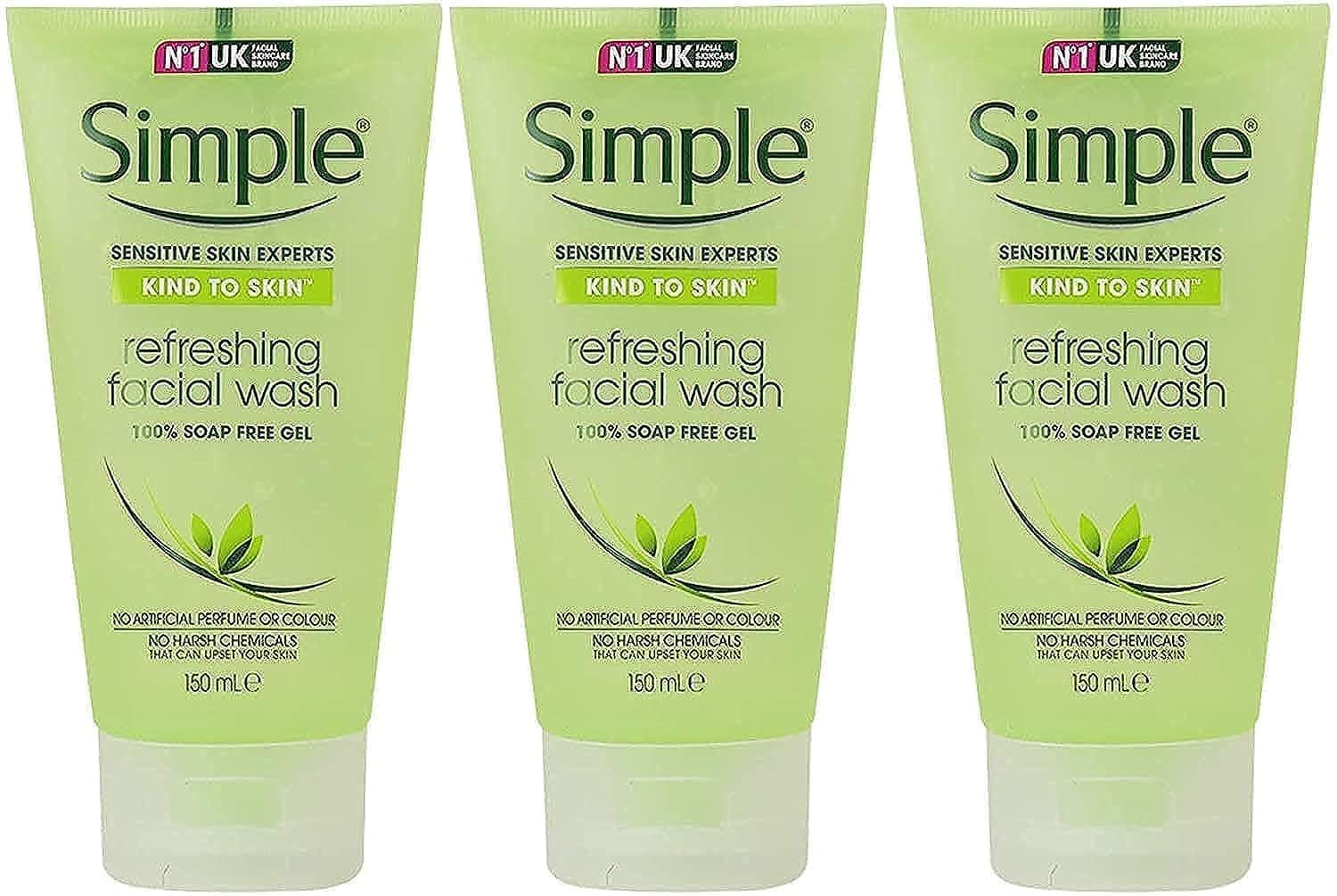 Simple Kind To Skin Refreshing Facial Gel Wash, 5.07 Ounce / 150 Ml (Pack Of 3)