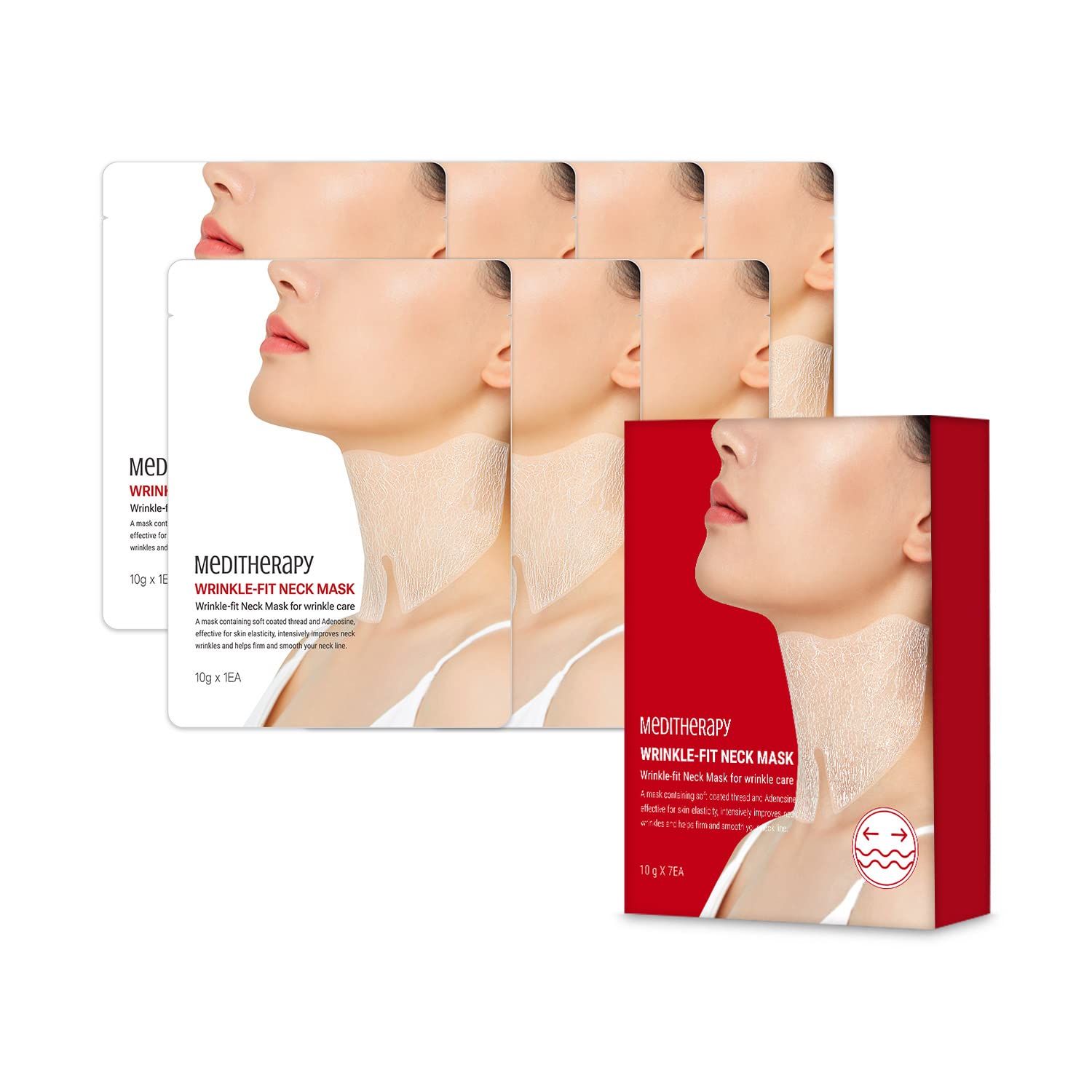 Meditherapy Wrinkle Fit Korean Mesh Sheet Masks For Neck (7Ea), Collagen Mesh Sheet Mask For Neck Care, Hyaluronic Acid Neck Mas