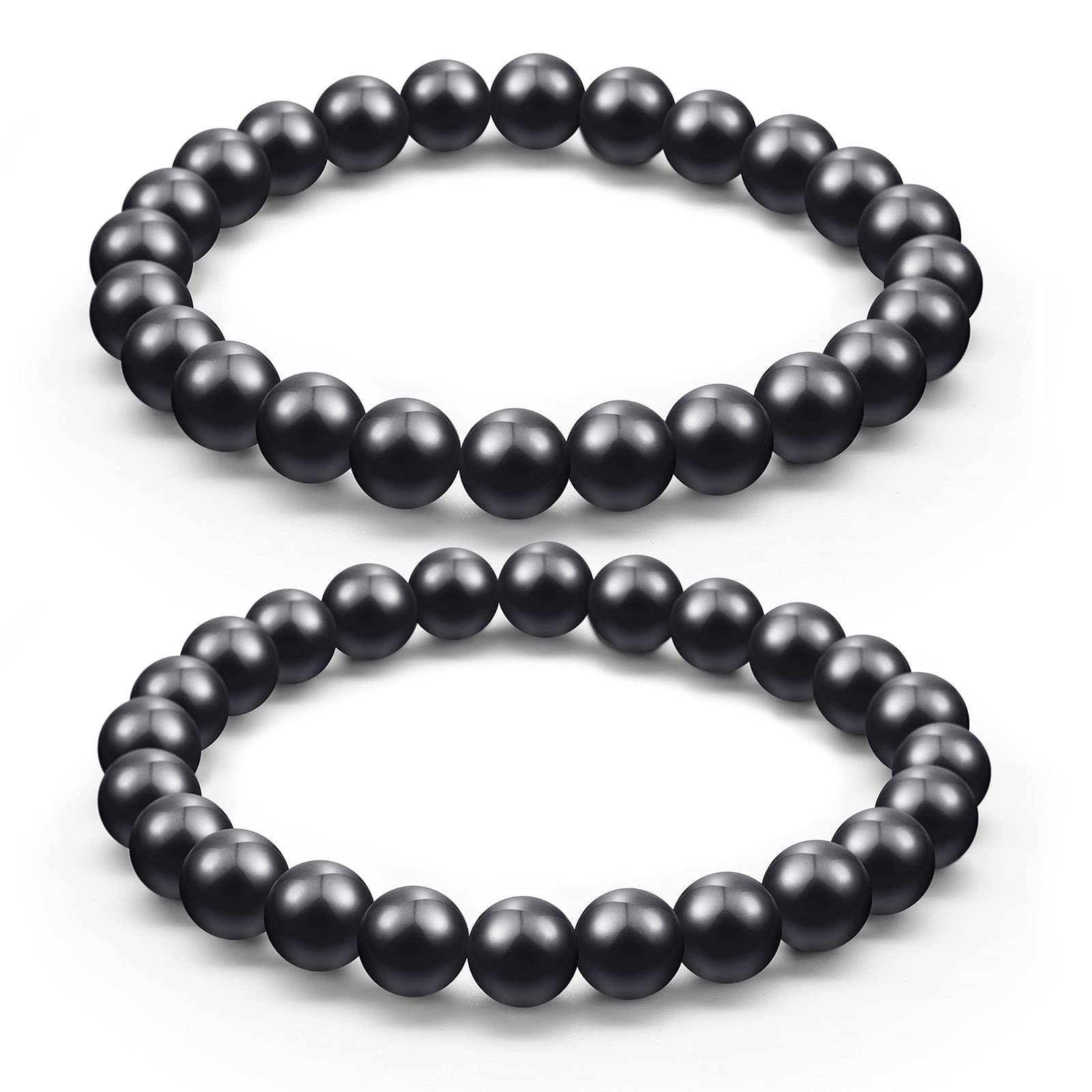 Hicarer 2 Pcs Shungite Bracelets for Men Women 6mm/8mm/10mm Black Shungite Protection Bracelet Stone Stretchy Energy Bracelet(6 