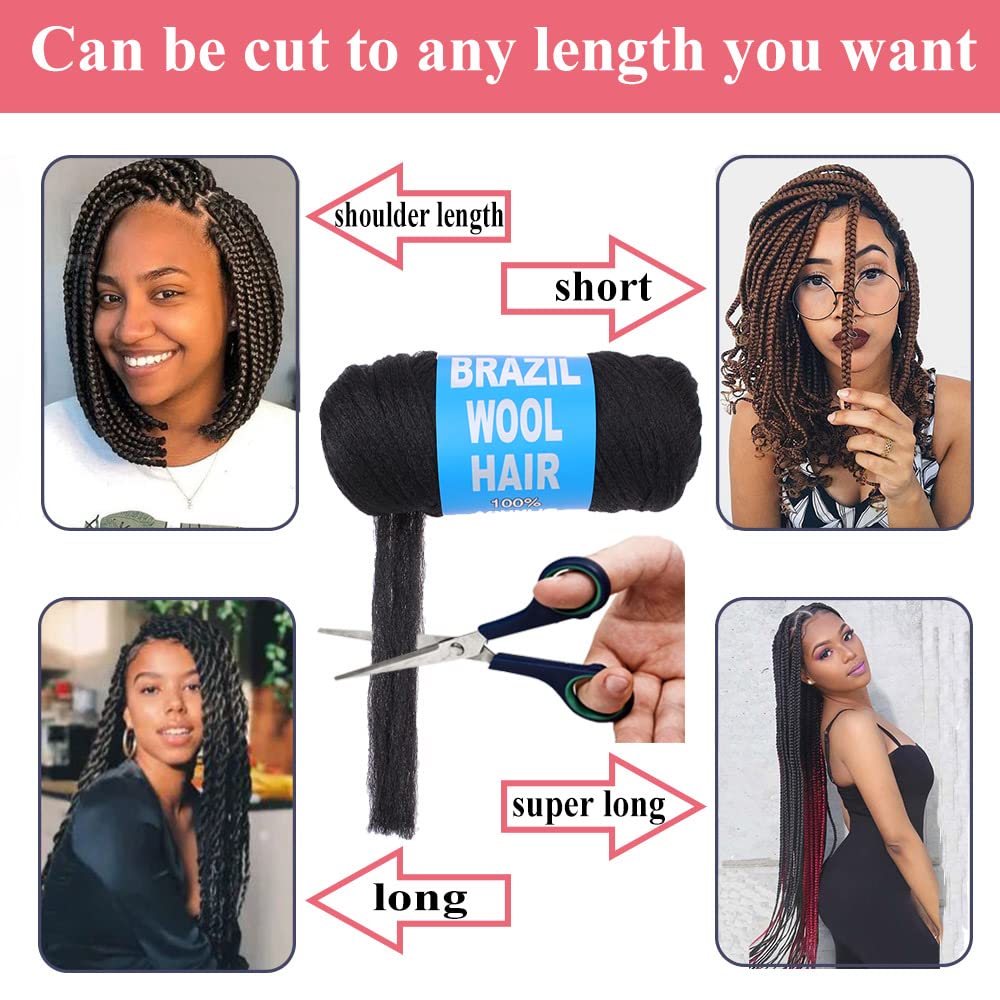 Cookoo 4 Roll Natural Black Brazilian Wool Hair Acrylic Yarn For African Crochet Hair Jumbo Braids Senegalese Twisting Knitting