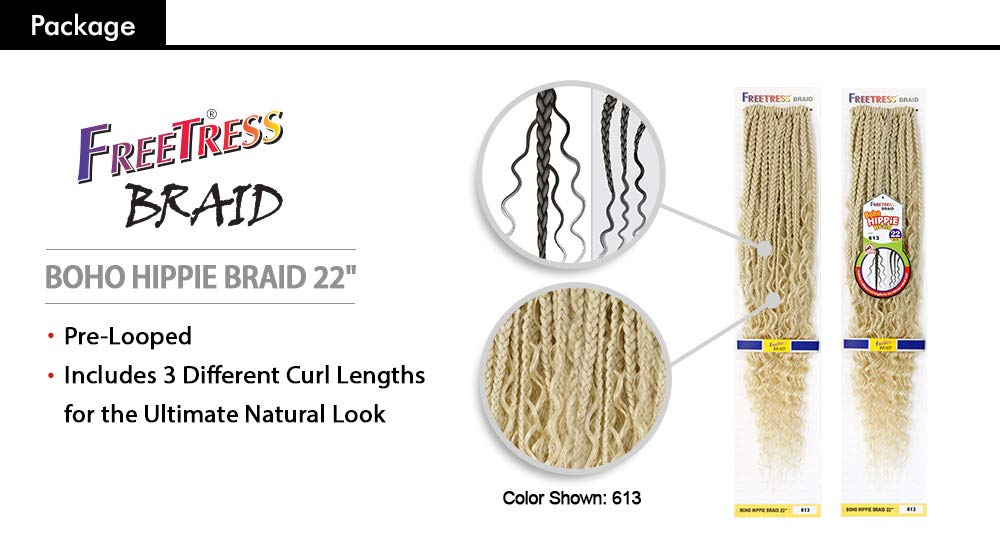 6 Packs/Lot Freetress Synthetic Hair Crochet Braids Boho Hippie Braid 22'' (1B)