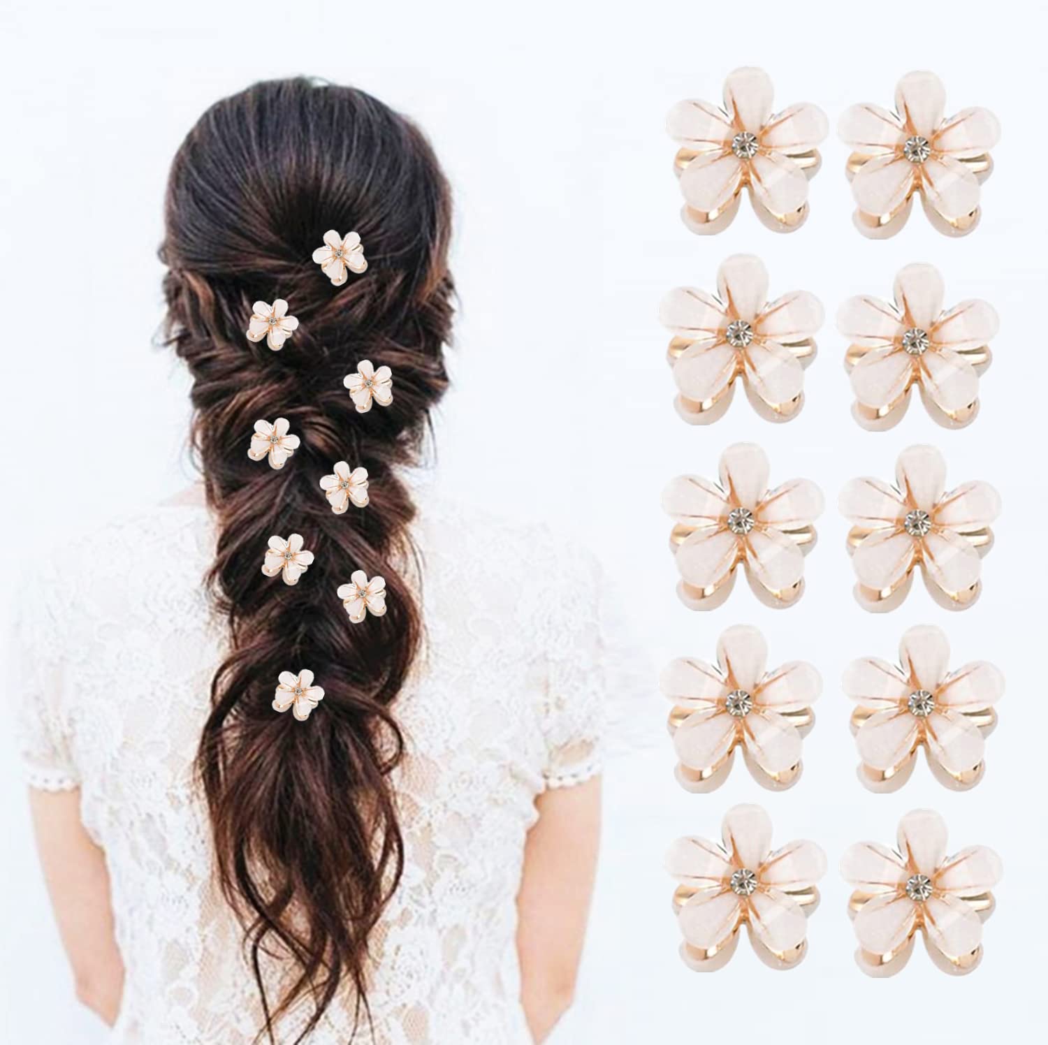10 Pcs Mini Cute Flower-Shaped Hair Clips for Girls, Multicolor Crystal Hair Barrettes for Long Braid Hairstyles, Flower Hairpin