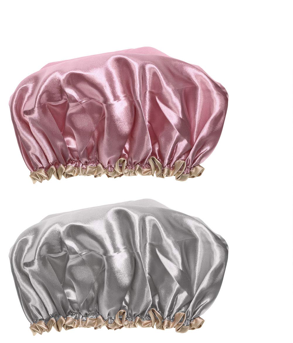 Mini Skater Shower Caps For Women Satin Waterproof Double Layers Elastic Washable Vintage Fashion Stylish Comfortable Stretchy F
