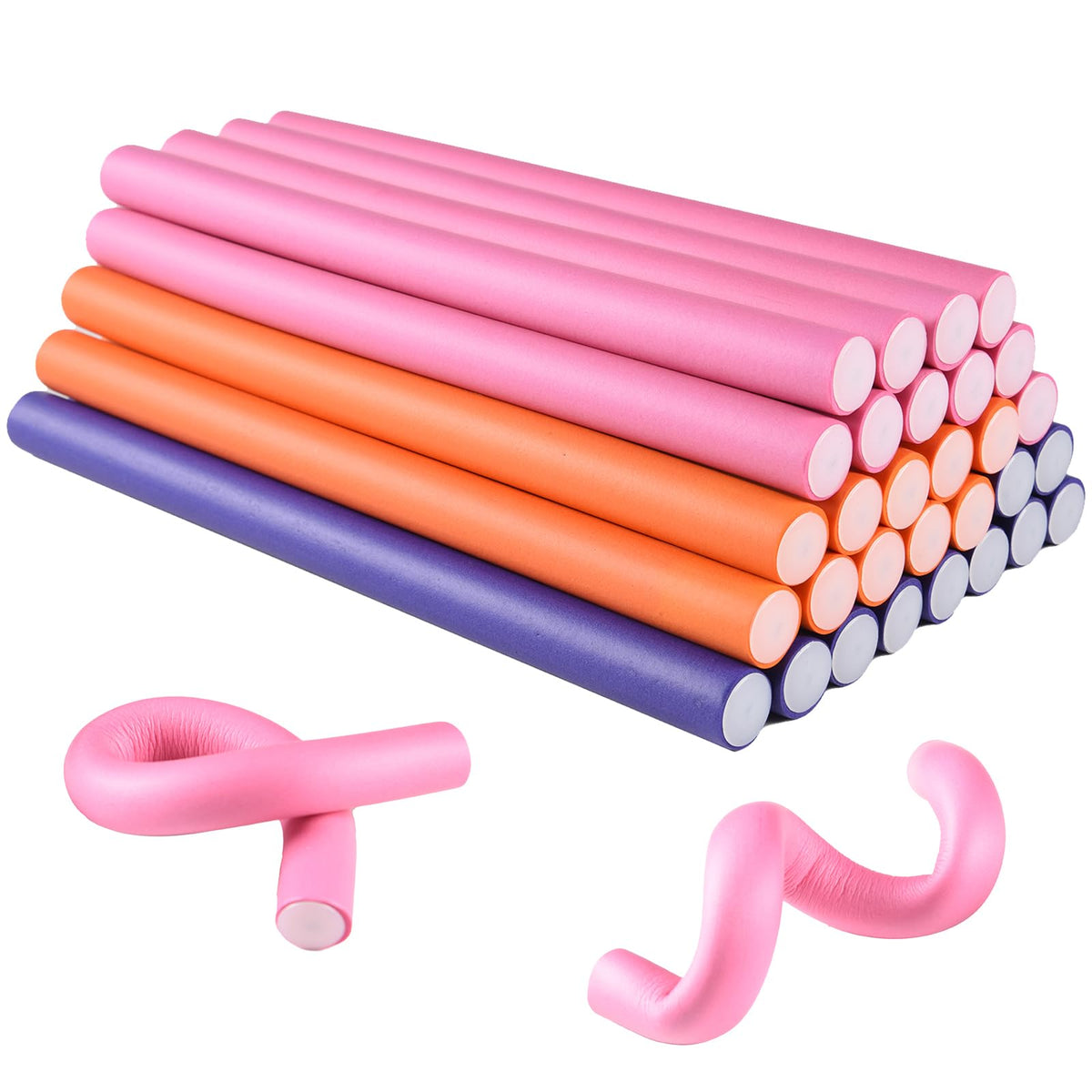 Royota 30PCS 9.45'' Flexible Foam Curling Rods, Twist Heatless Hair Rollers for Women, Girls, Long and Short Hair, Sleep-In (0.7