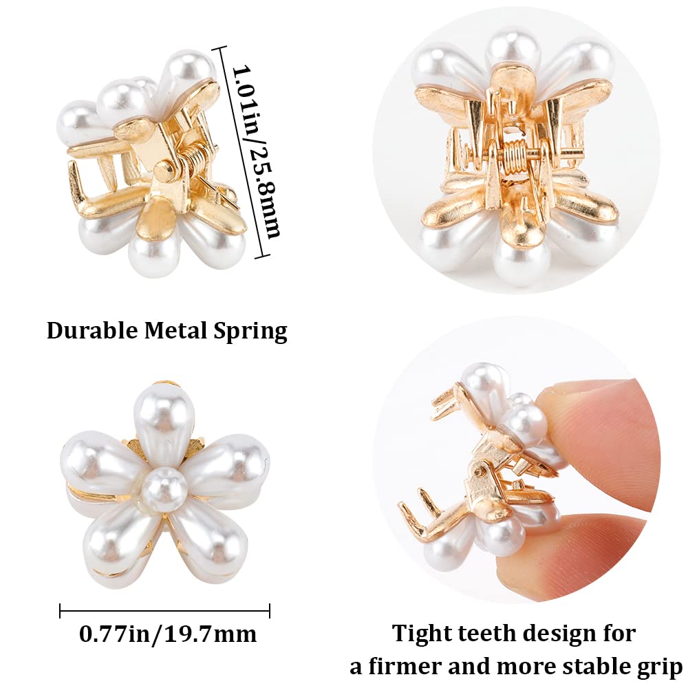 Ahoney Pearl Hair Clips With Daisy Flowers - Small Claw Bangs Clips, Korean Hair Accessories For Women And Girls