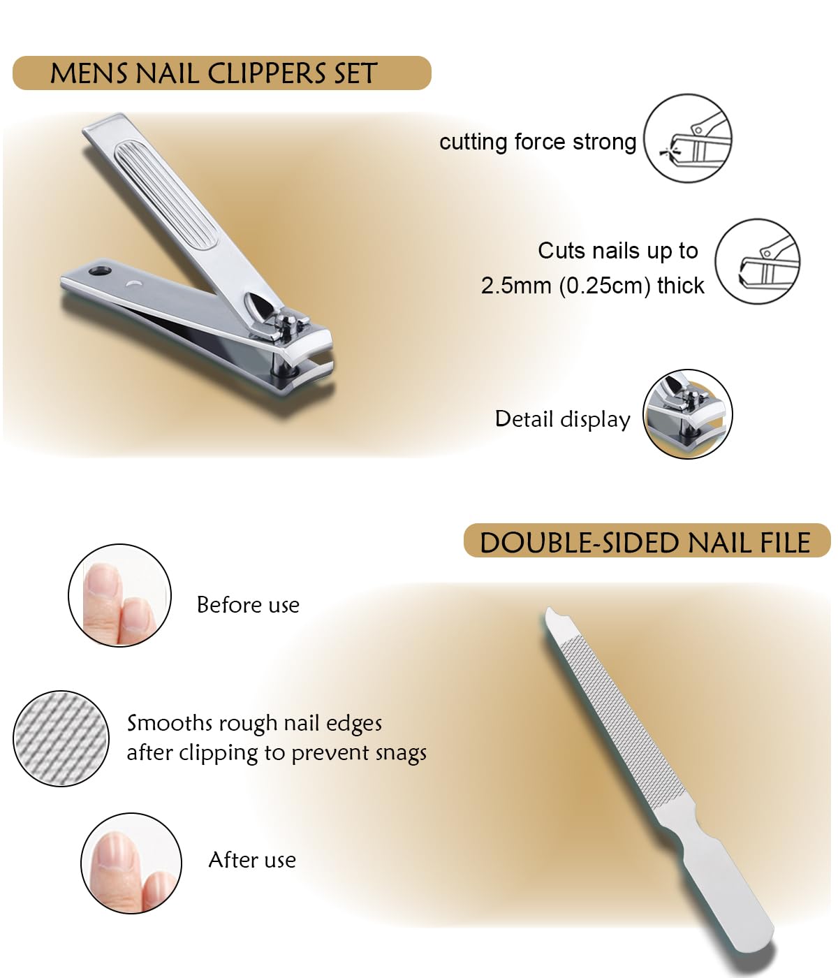 6-Piece Nail Clippers Set for Men Toe and Fingernail Clippers Kit with Travel Case Mens Manicure Nail Grooming Kits Gift for Dad