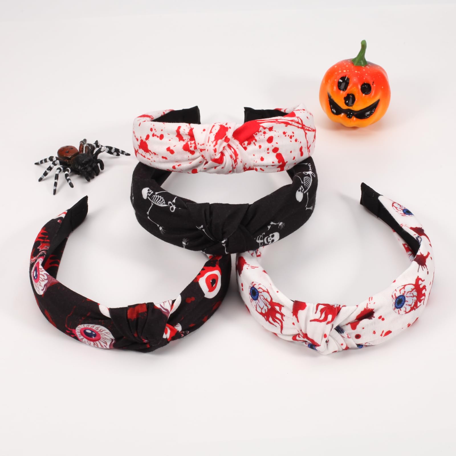 Ardorchid Spooky Headbands For Women Girls Halloween Horror Eyeball Blood Knot Headband Black White Skull Skeleton Ghost Hair Ac