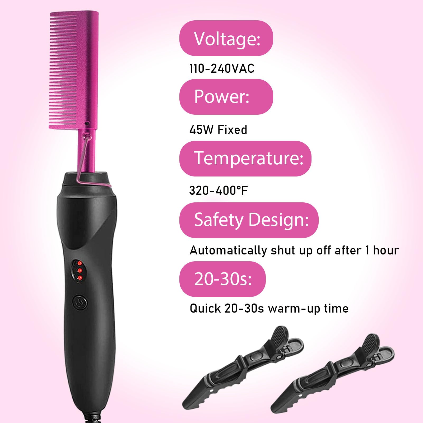 Hot Comb Hair Straightener for Natural Black Hair and Lace Front Wigs - Electric Heat Pressing Comb Set With Lace Melting Spray