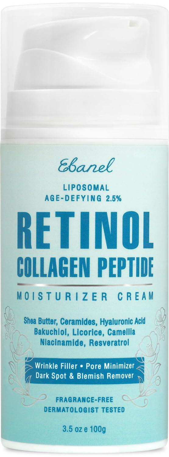Ebanel Retinol Cream for Face with Collagen, Peptides, Niacinamide, Ceramides, Vitamin B5, Hyaluronic Acid, Bakuchiol, Anti Agin
