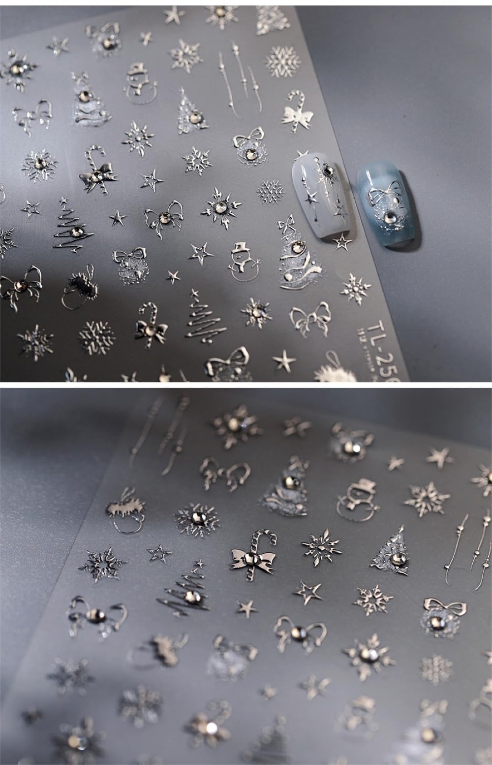 5D Embossed Silver Christmas Nail Stickers For Nail Art Xmas Nail Art Stickers Xmas Tree Nail Decals Self-Adhesive Snowflake Can