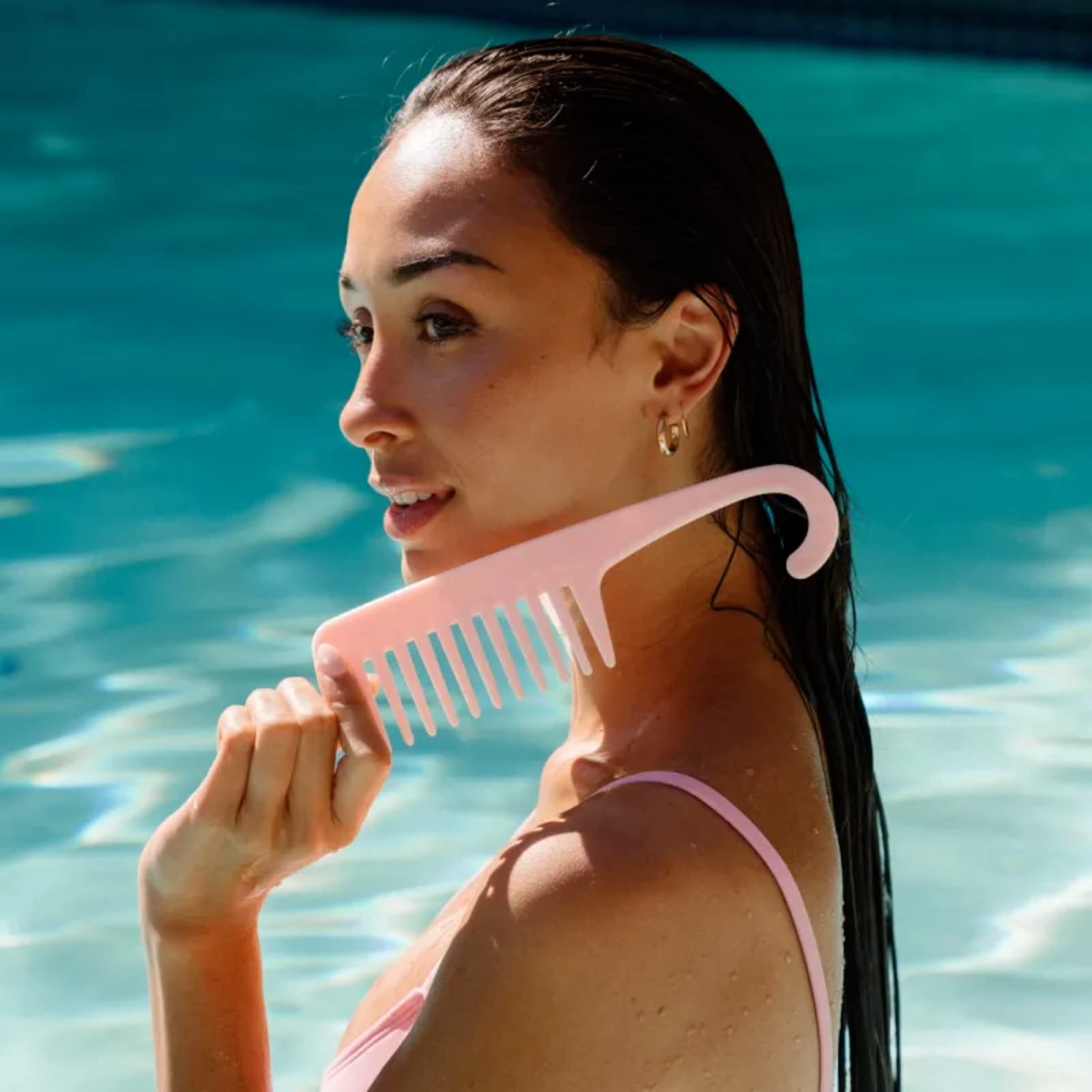 Gimme Beauty - Pink Detangling Shower Comb With Grip Handle - Wide Tooth Comb Great for Wet Brushing & Untangling Curls - Big Co